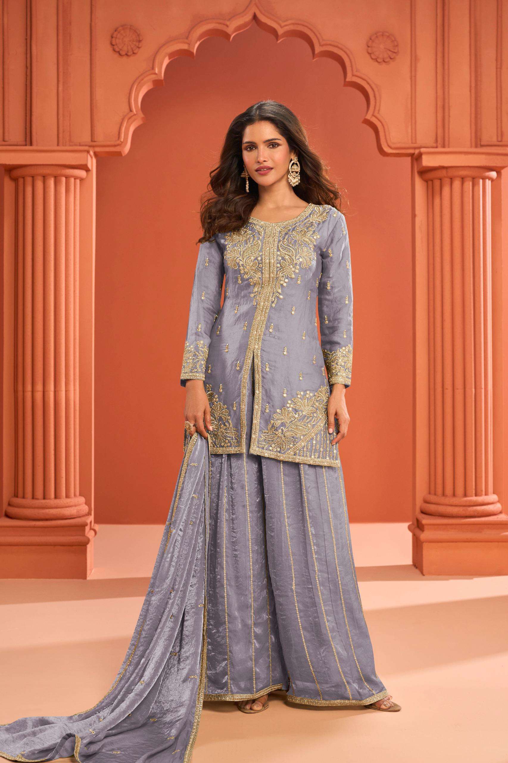Elegant Real Fandy Silk 3-Piece Kurti Palazzo Set with Dupatta – Hand work and embroidery 