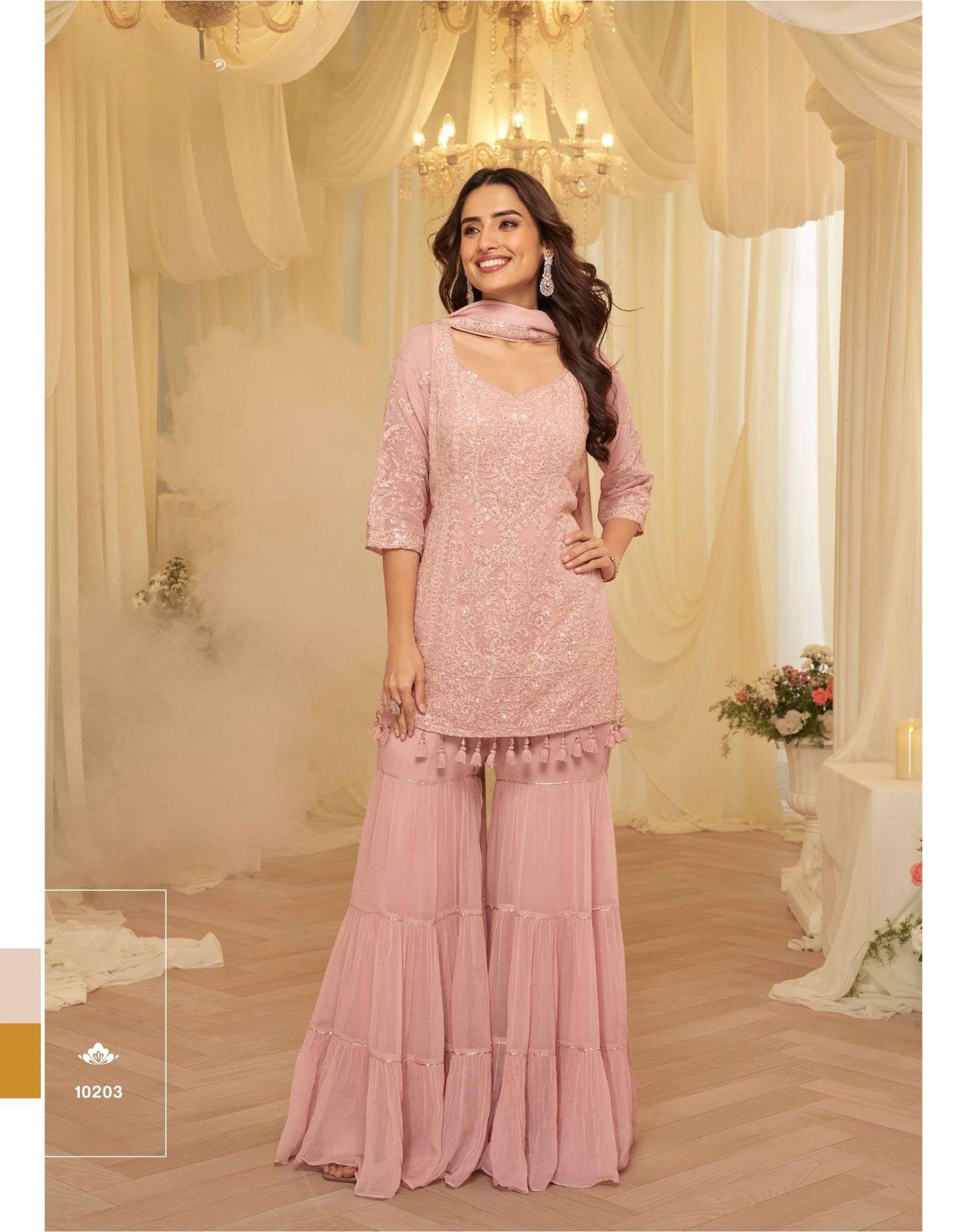 Latest Trend Chikankari Sharara Set with Dupatta 