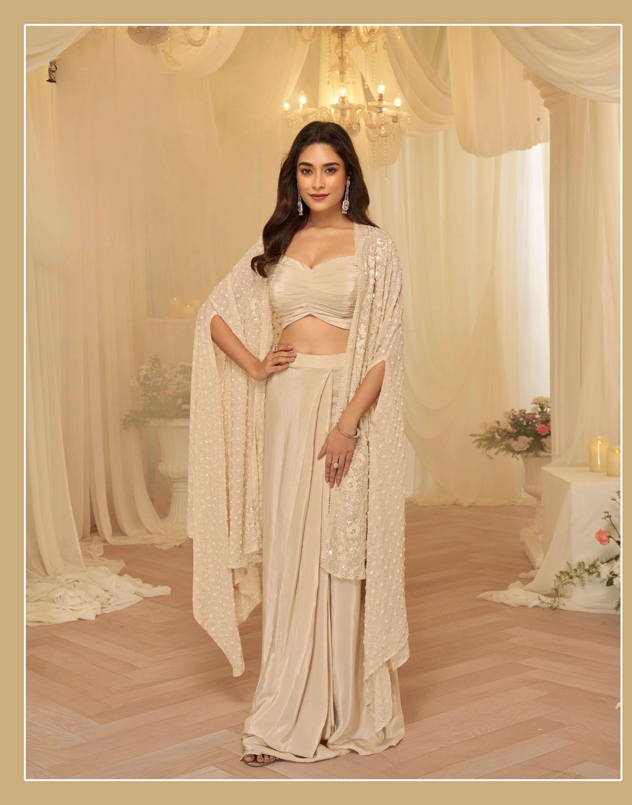 Latest Trendy Georgette Beads Work Jacket Palazzo Set