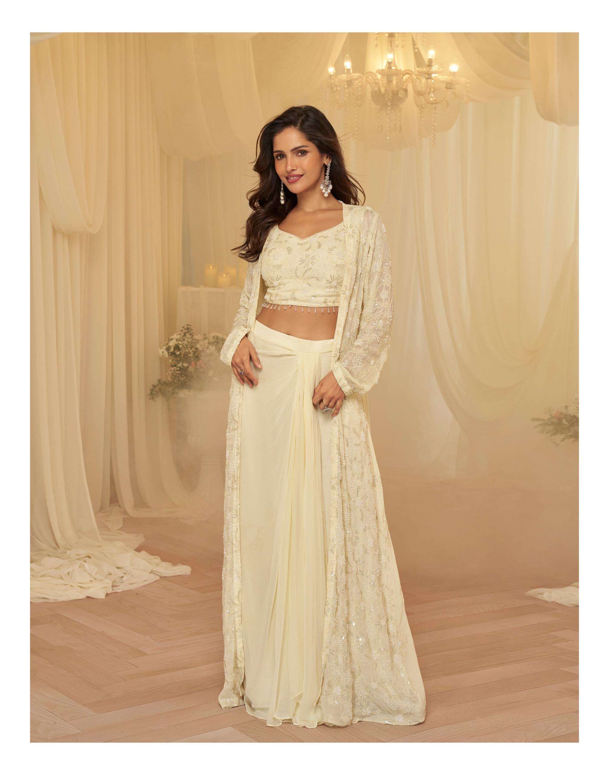 Latest Trendy Georgette Beads Work Jacket Palazzo Set
