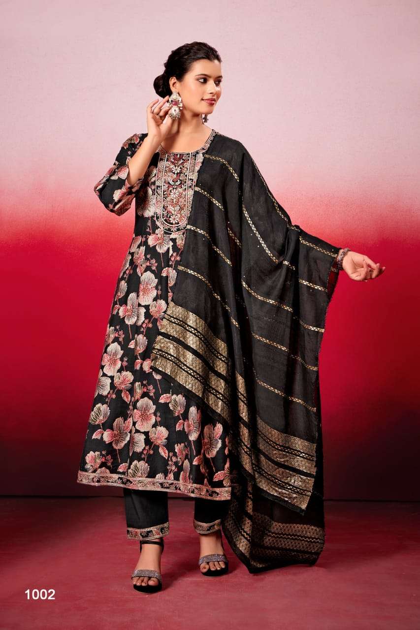 Luxury Embroidered Anarkali Ghera Set with Vatican Silk Bottom