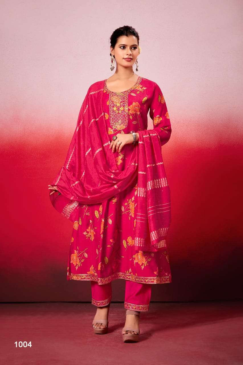 Luxury Embroidered Anarkali Ghera Set with Vatican Silk Bottom