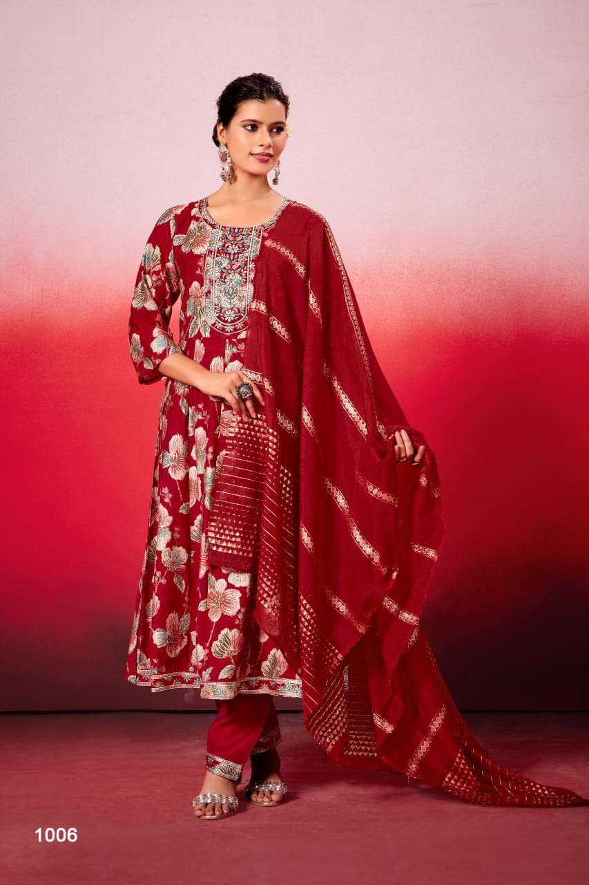Luxury Embroidered Anarkali Ghera Set with Vatican Silk Bottom