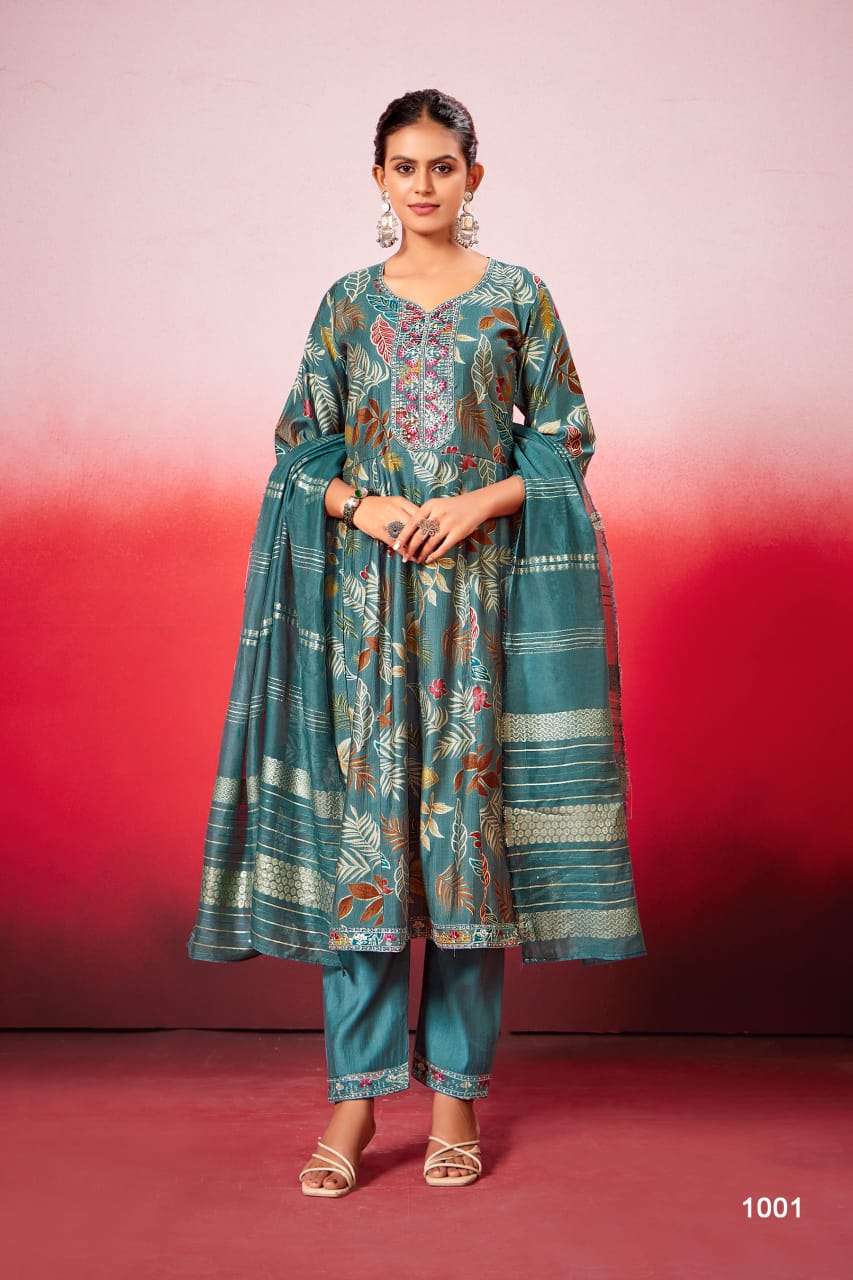 Luxury Embroidered Anarkali Ghera Set with Vatican Silk Bottom