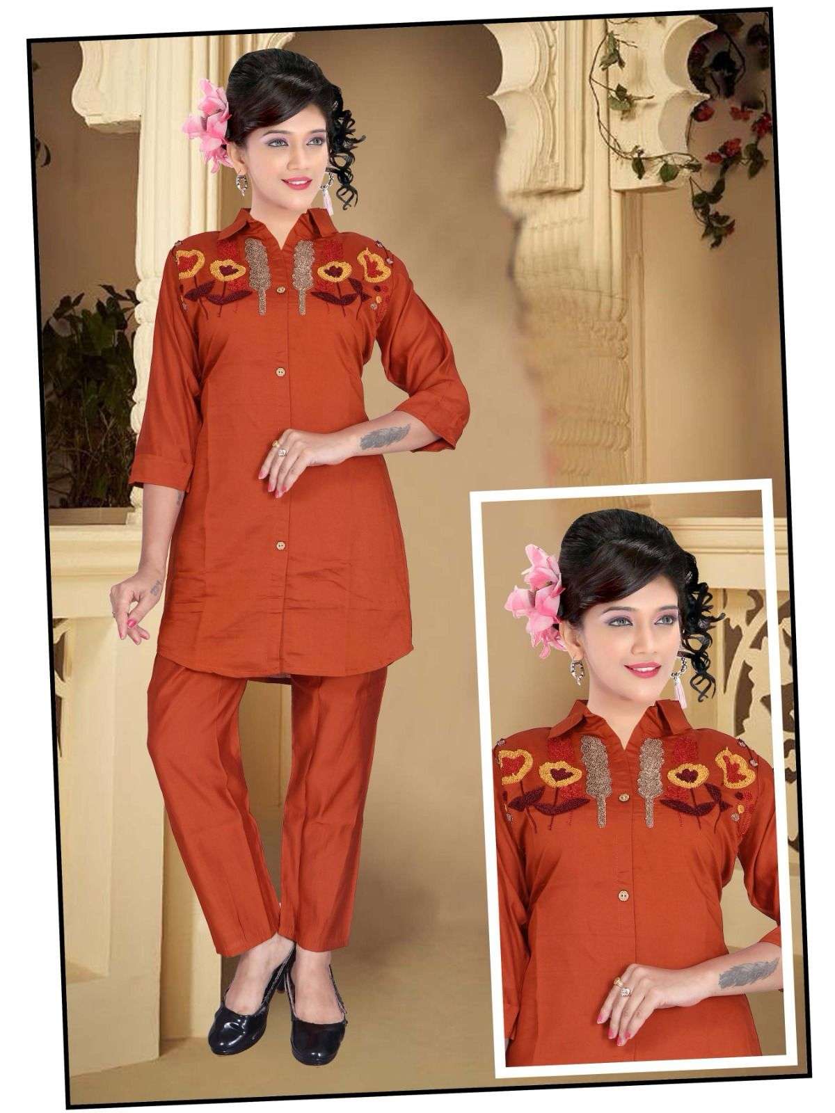 Designer Button-Down Cord Set with Premium Floral Embroidery