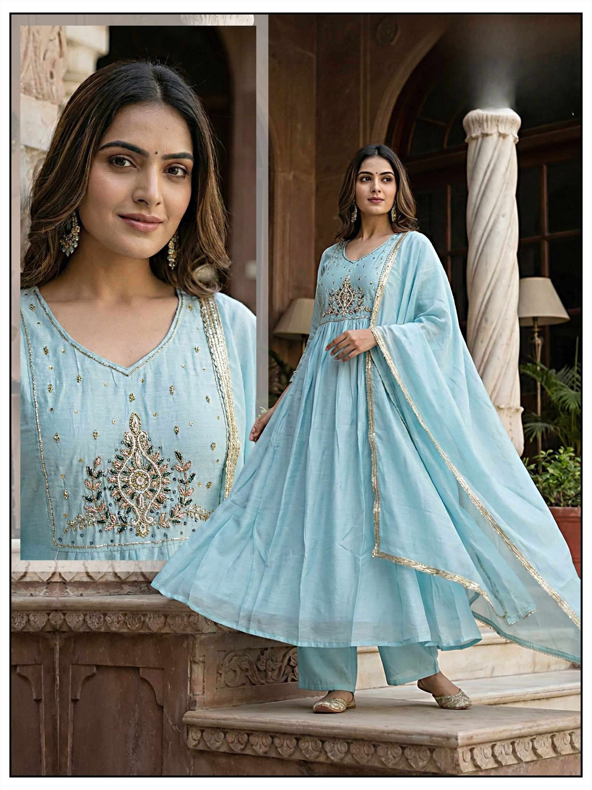 Designer Mul Chanderi Anarkali with Dupatta