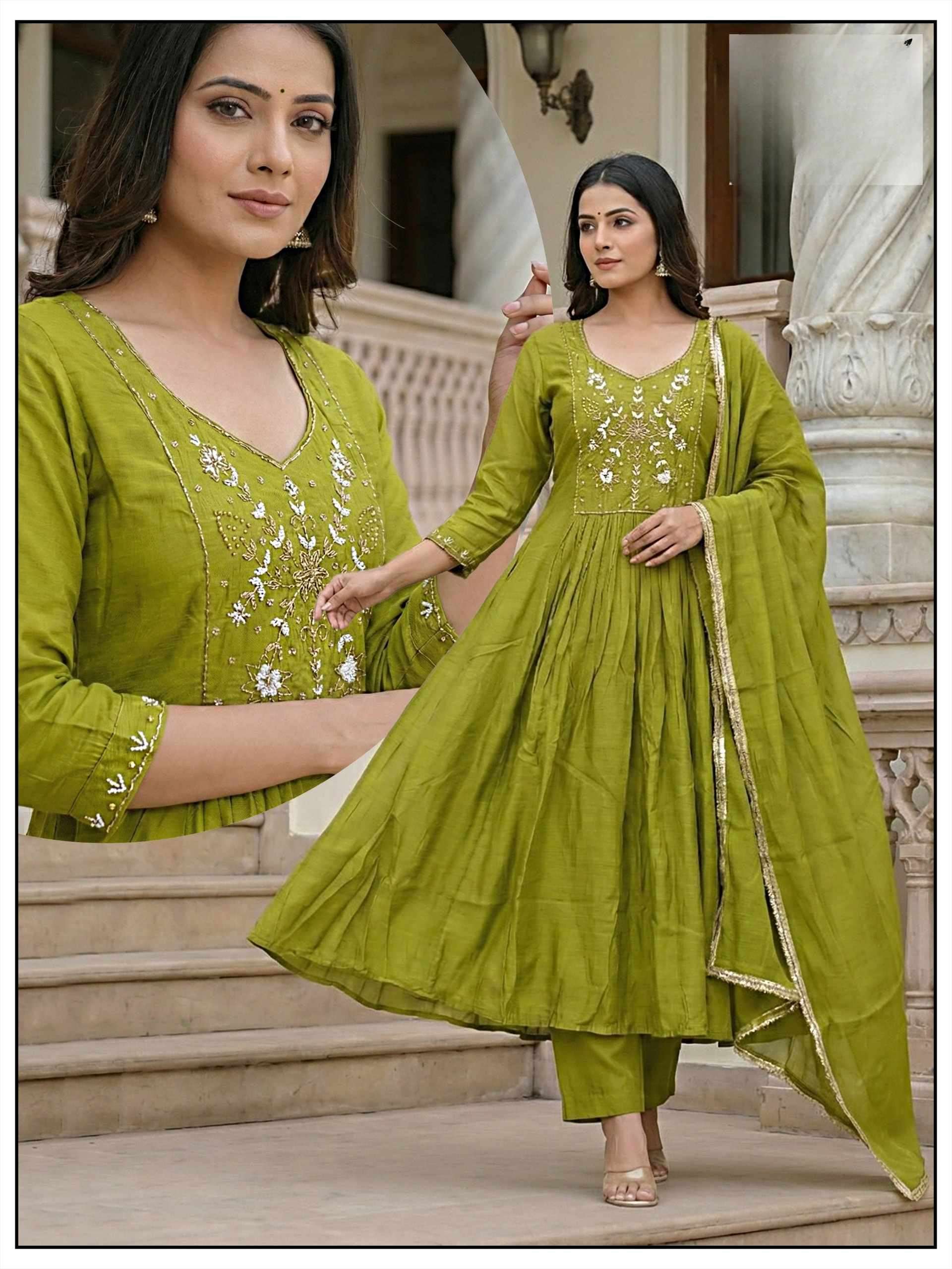 Designer Mul Chanderi Anarkali with Dupatta