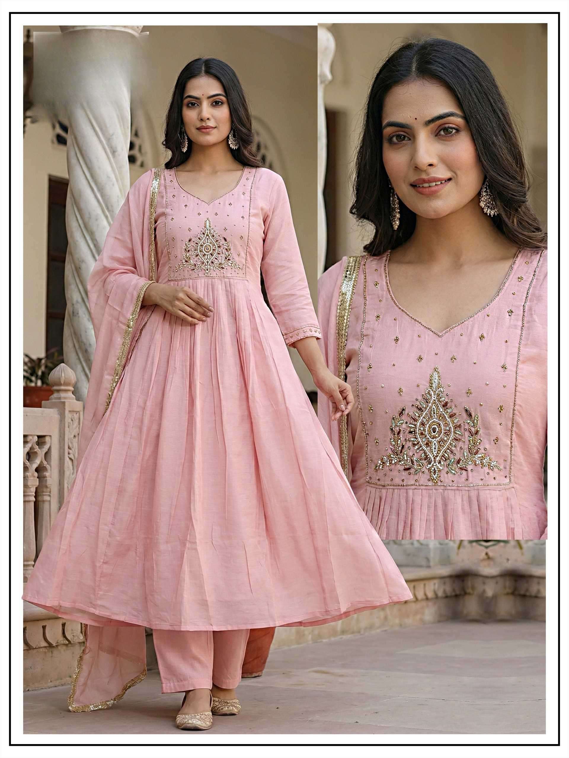 Designer Mul Chanderi Anarkali with Dupatta