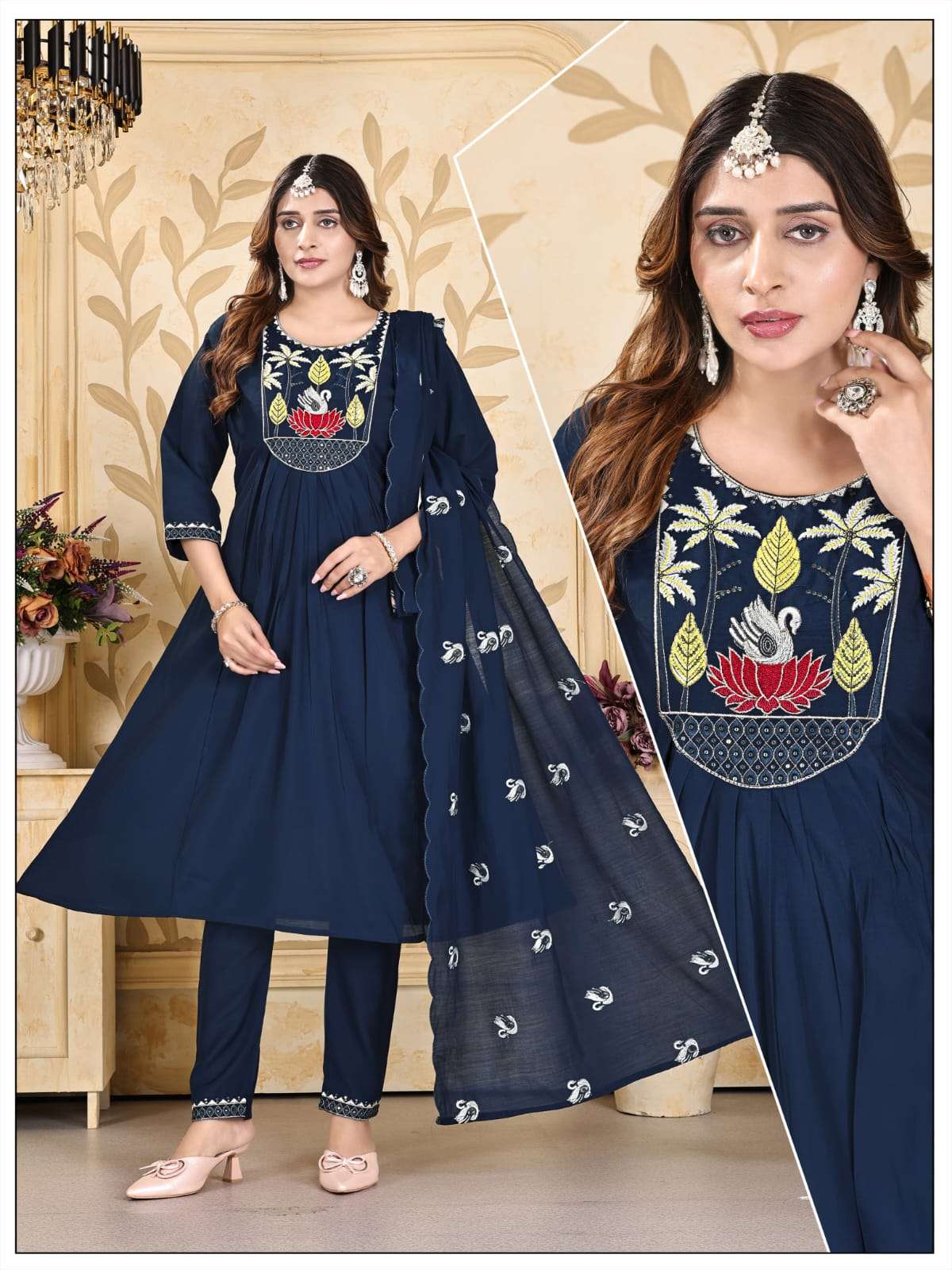 Exclusive Maharani Dupatta Work | Roman Top Pant Combo
