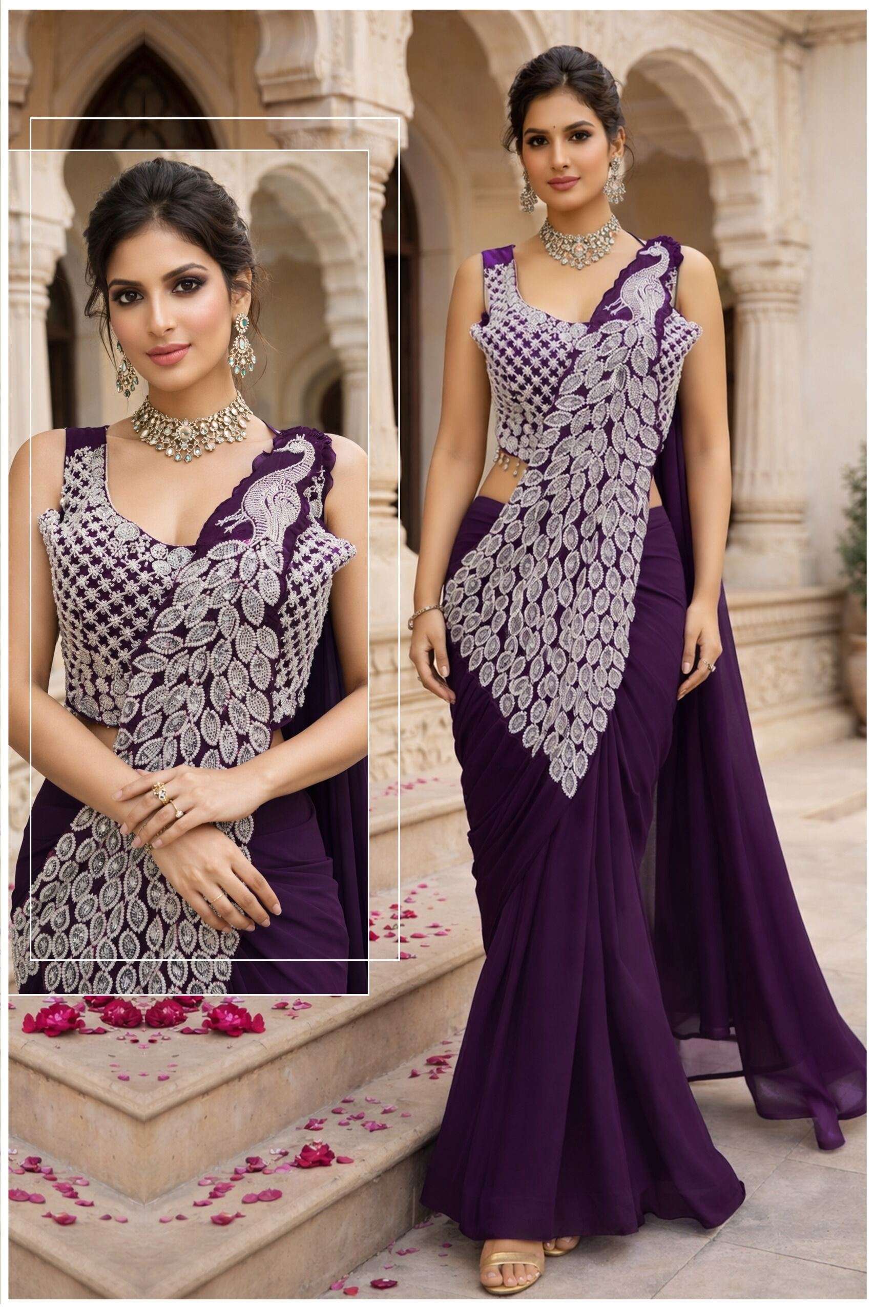 Heavy Embroidered Georgette Saree for Women