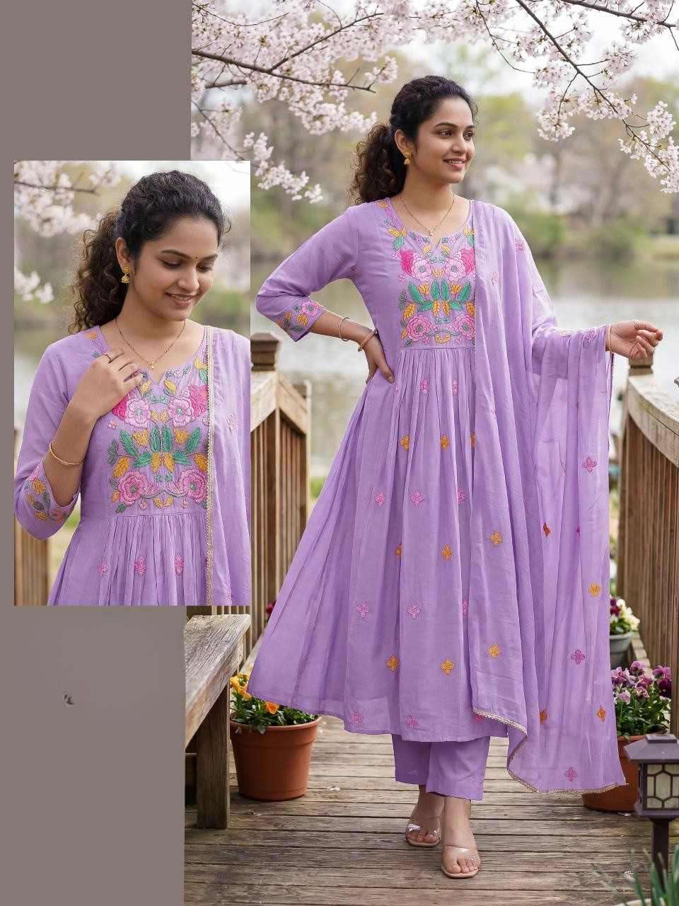 Mul Chanderi Embroidered 3-Piece Anarkali Suit with Dupatta ✨