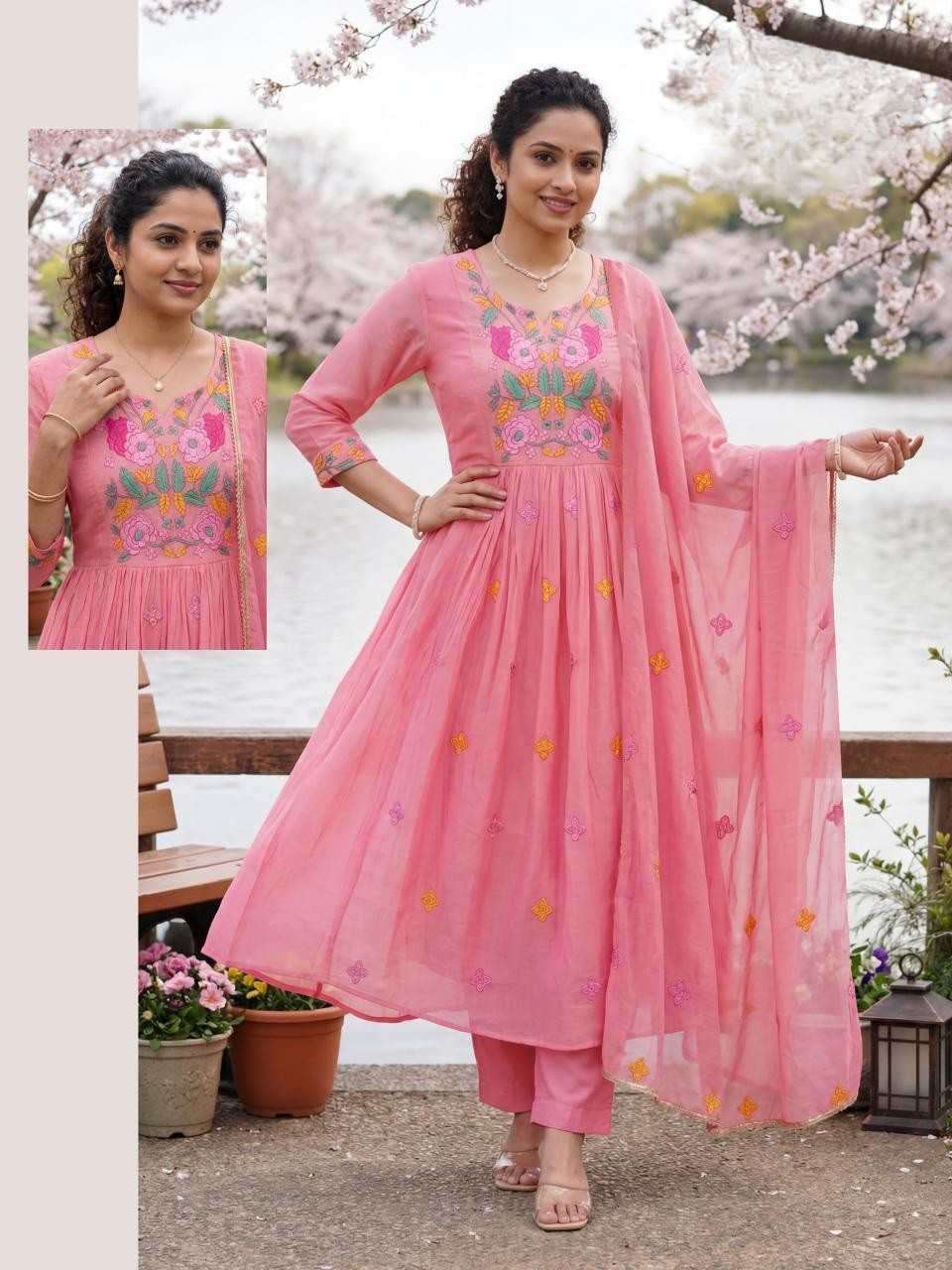 Mul Chanderi Embroidered 3-Piece Anarkali Suit with Dupatta ✨