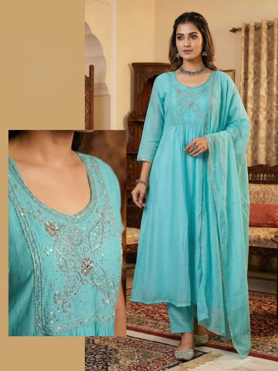 Mul Chanderi Embroidered Anarkali Suit Set with Dupatta – Premium Ethnic Collection ✨