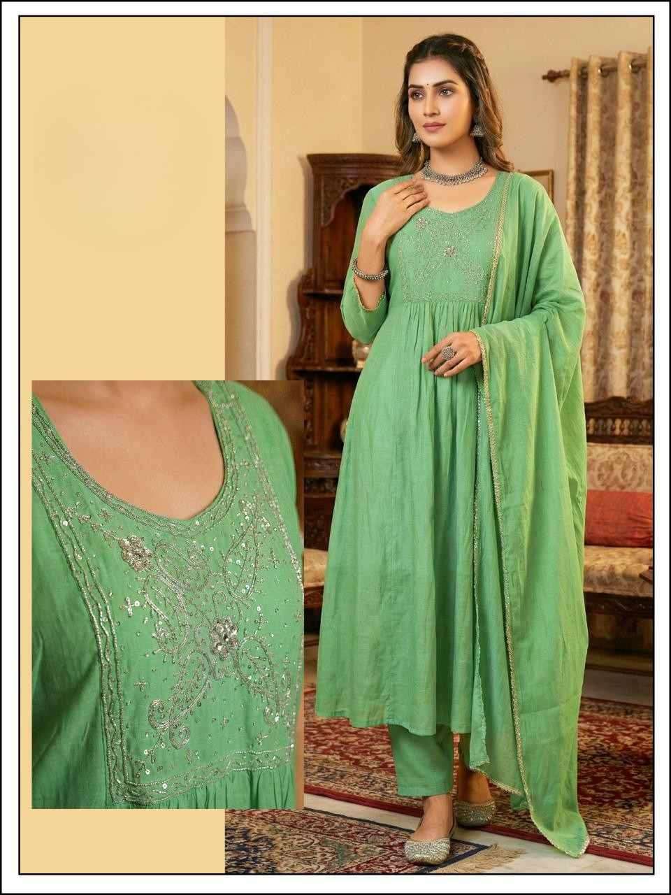 Mul Chanderi Embroidered Anarkali Suit Set with Dupatta – Premium Ethnic Collection ✨