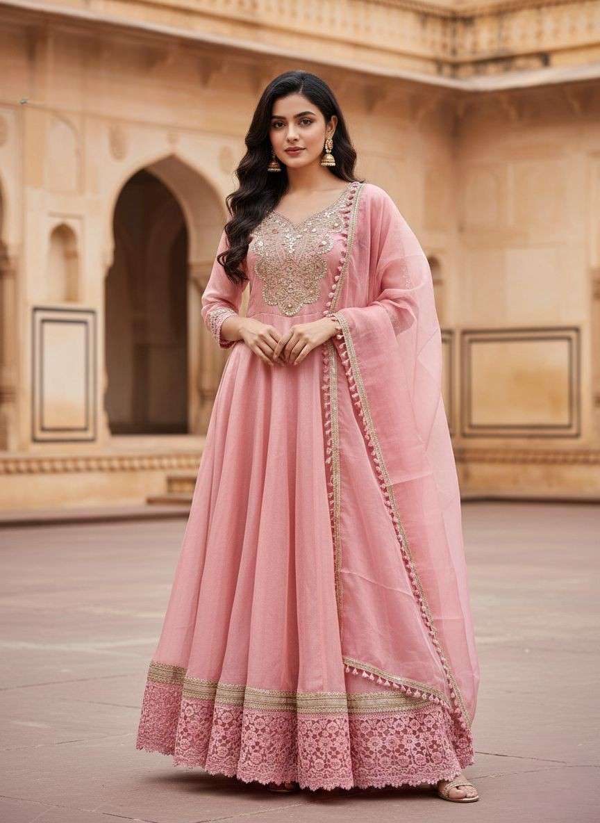 Premium Ethnic Anarkali with Lace Border Dupatta
