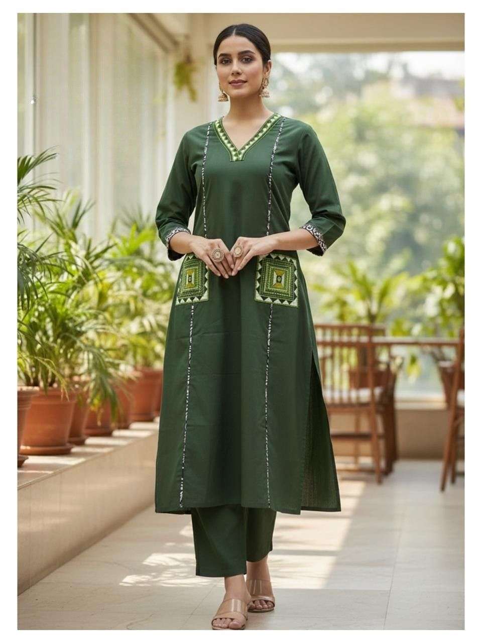 Pure Cotton Dabu Work Kurti with Stylish Pockets
