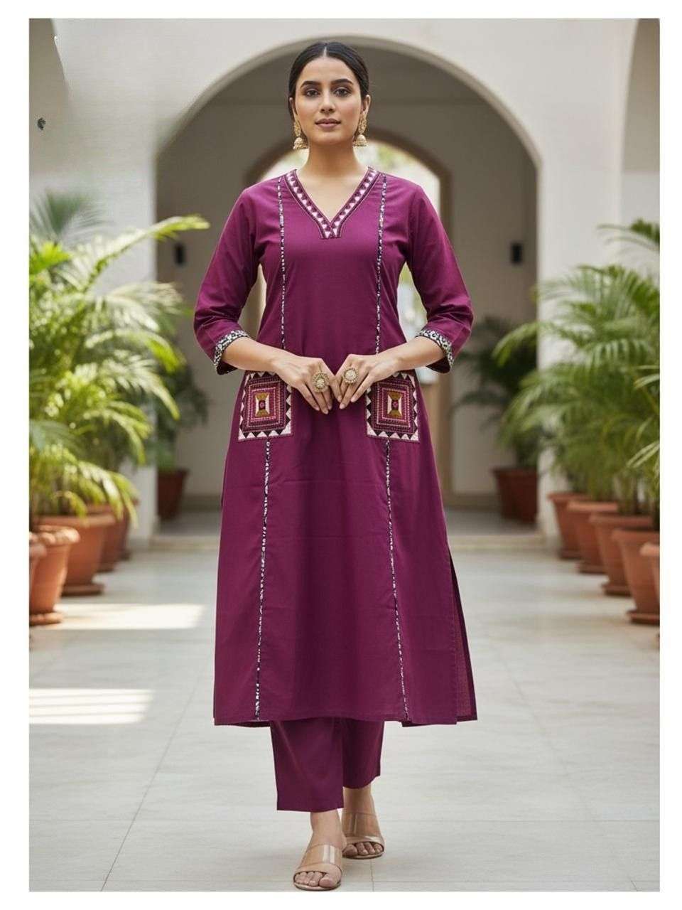 Pure Cotton Dabu Work Kurti with Stylish Pockets