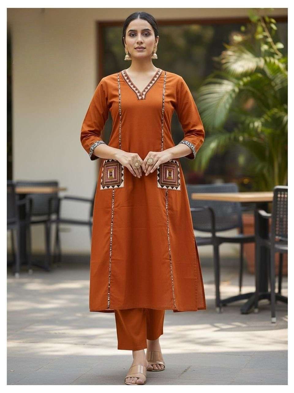 Pure Cotton Dabu Work Kurti with Stylish Pockets