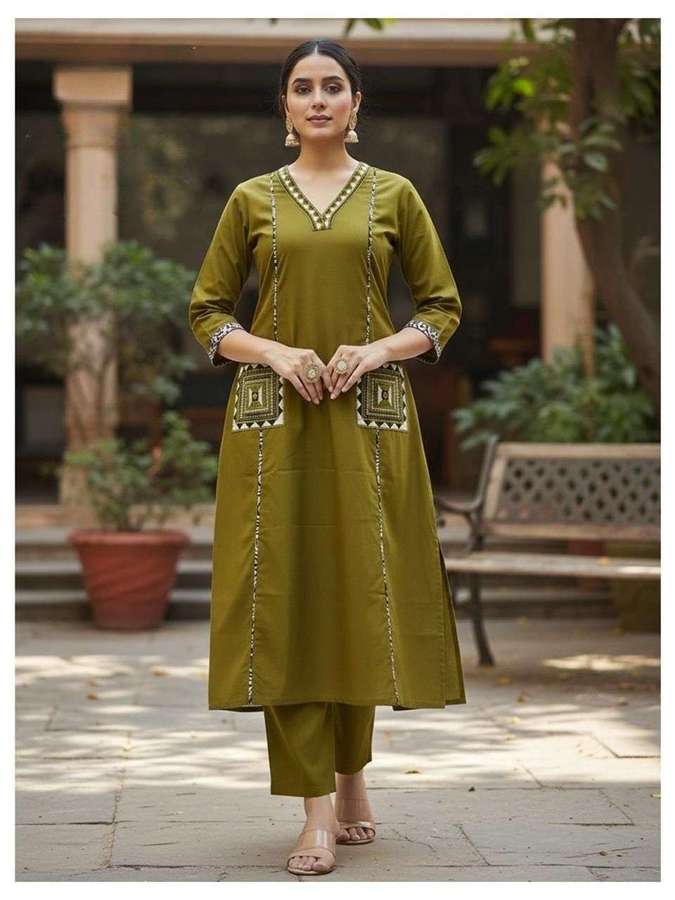 Pure Cotton Dabu Work Kurti with Stylish Pockets