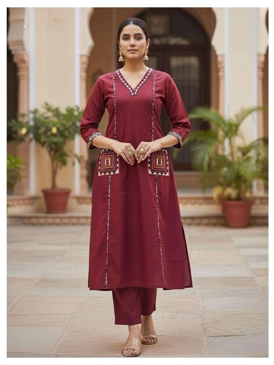 Pure Cotton Dabu Work Kurti with Stylish Pockets