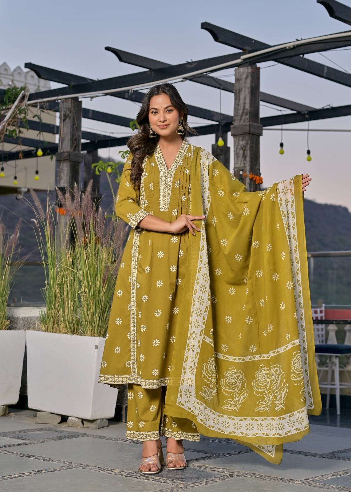 Pure Cotton Plum Floral Kurta Set with Dupatta