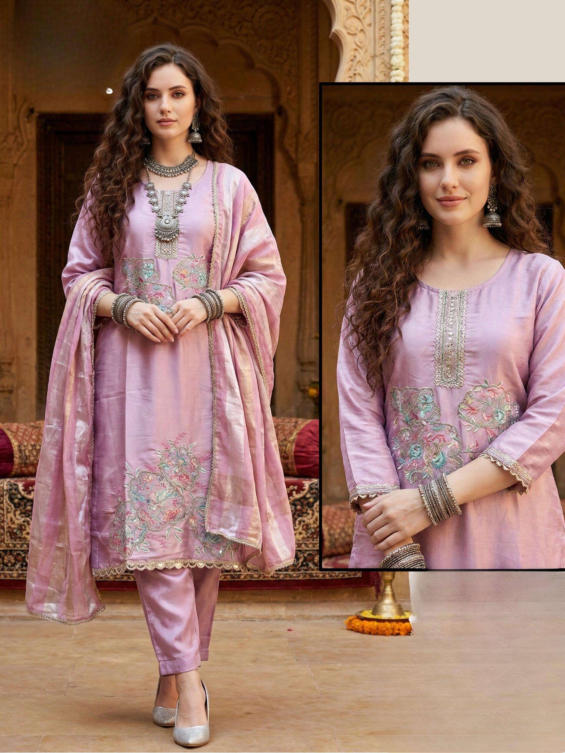 Royal Look Roman Glad Dress Material with Handwork