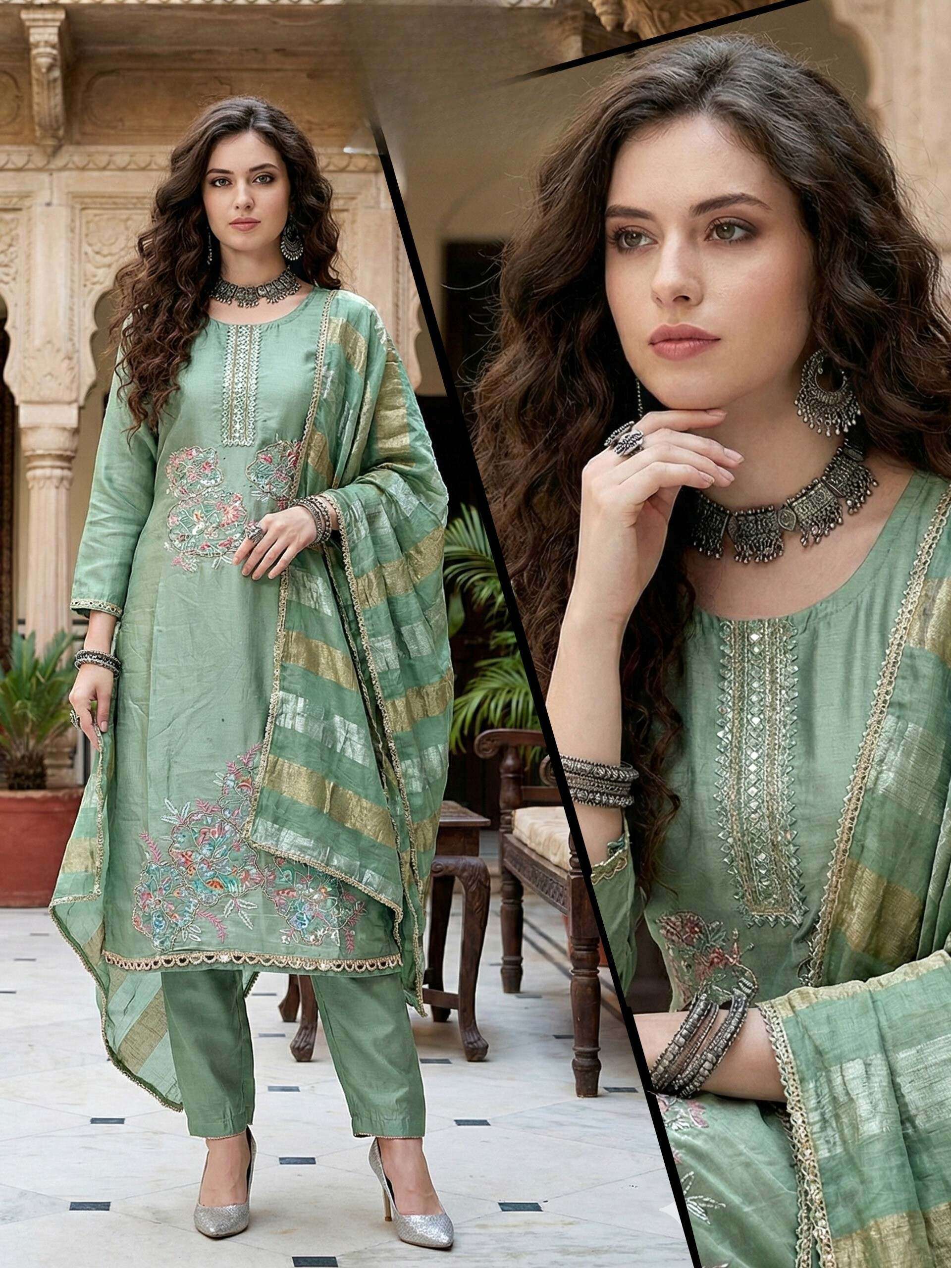 Royal Look Roman Glad Dress Material with Handwork