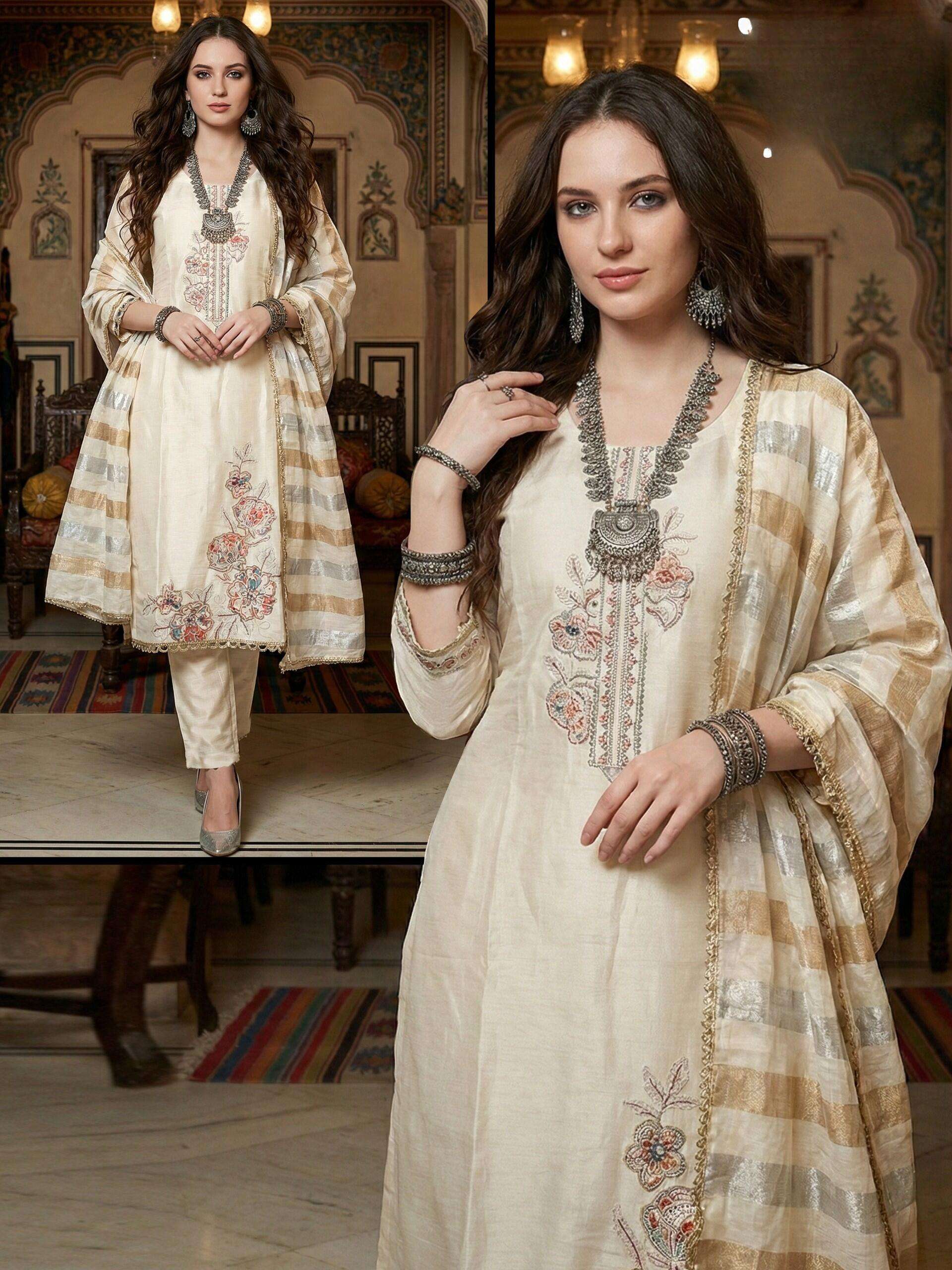 Royal Look Roman Glad Dress Material with Handwork