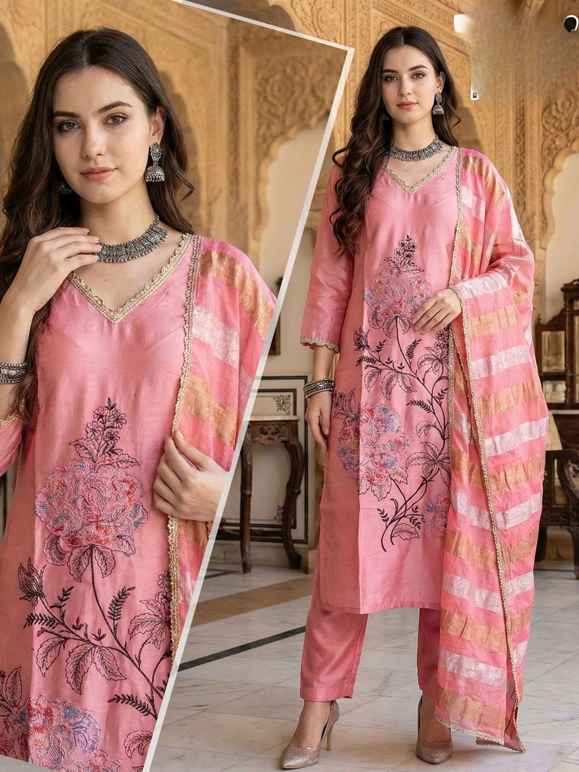 Royal Look Roman Glad Dress Material with Handwork