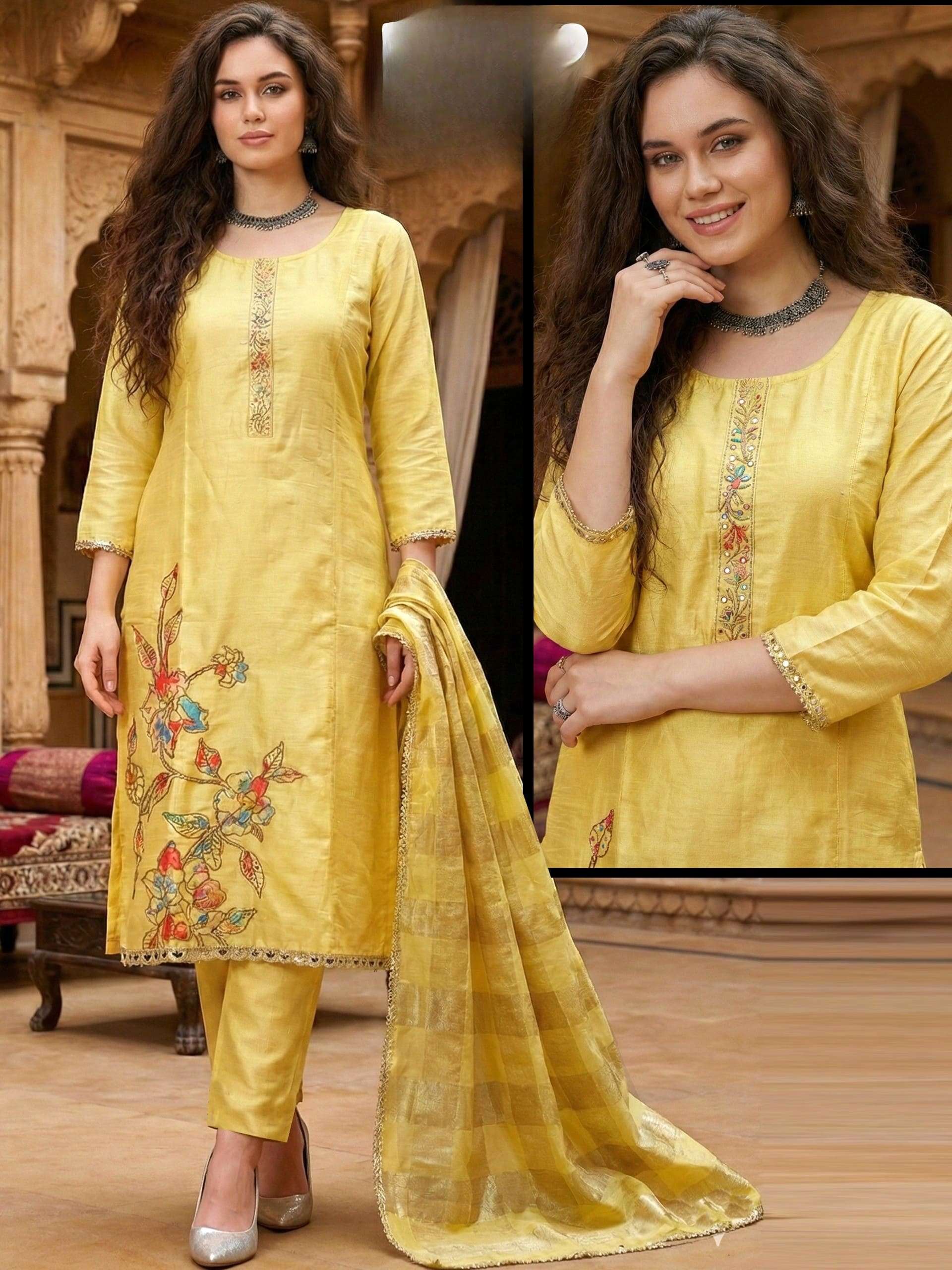 Royal Look Roman Glad Dress Material with Handwork
