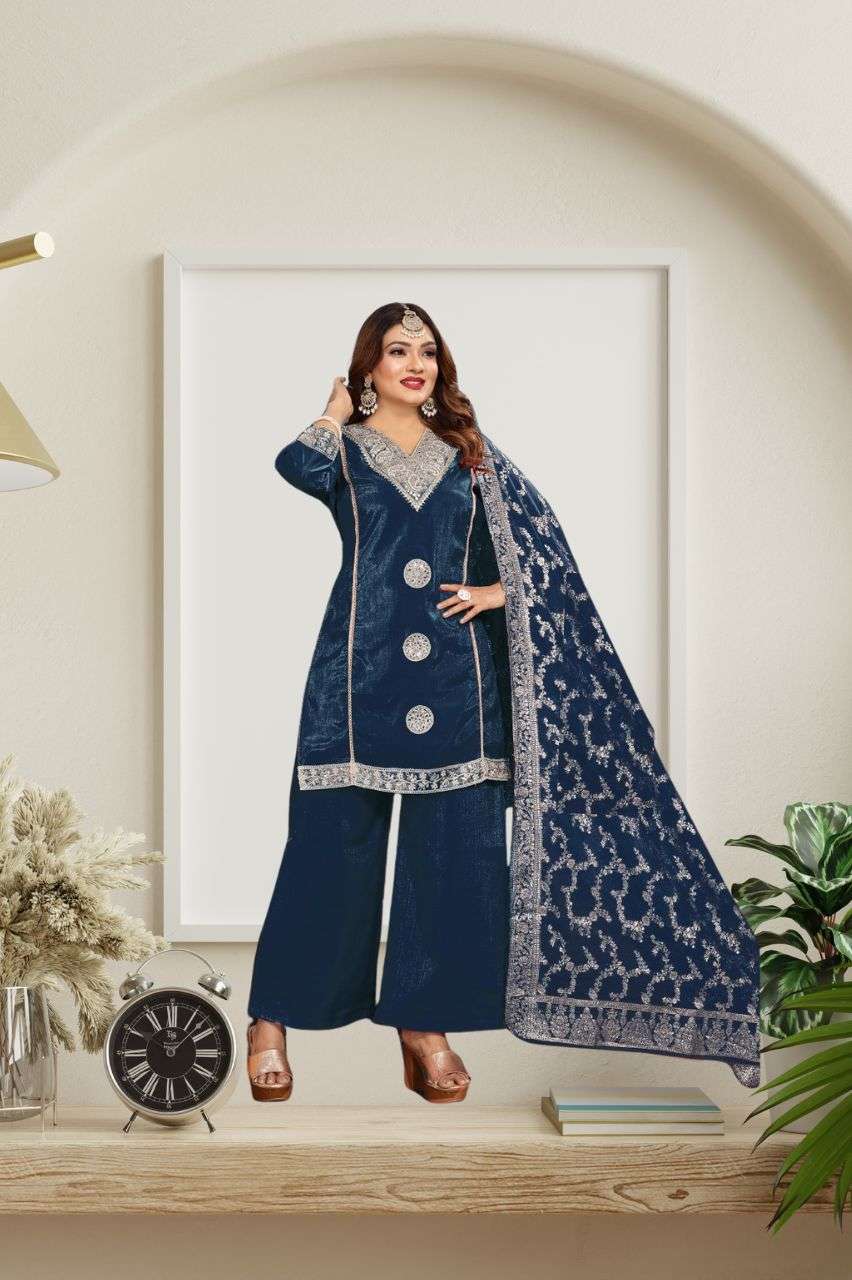 Shimmer Pakistani Work Kurti Palazzo Set with Jacquard Dupatta
