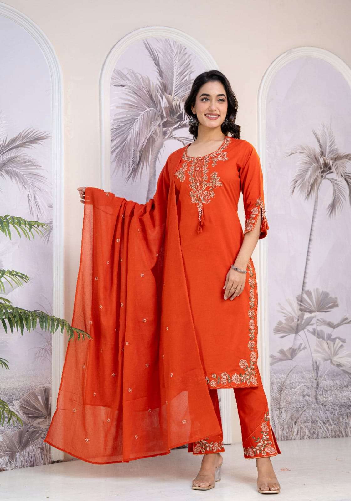 Women’s Pure Cotton Embroidered Kurta & Pant Set