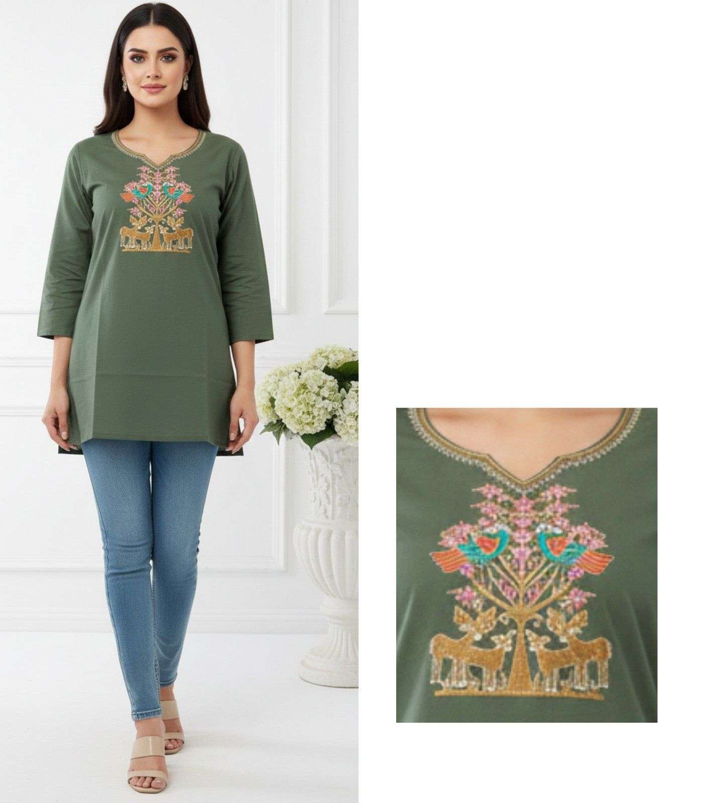 Dabu Print Cotton Kurti for Women with Handcrafted Motif Design