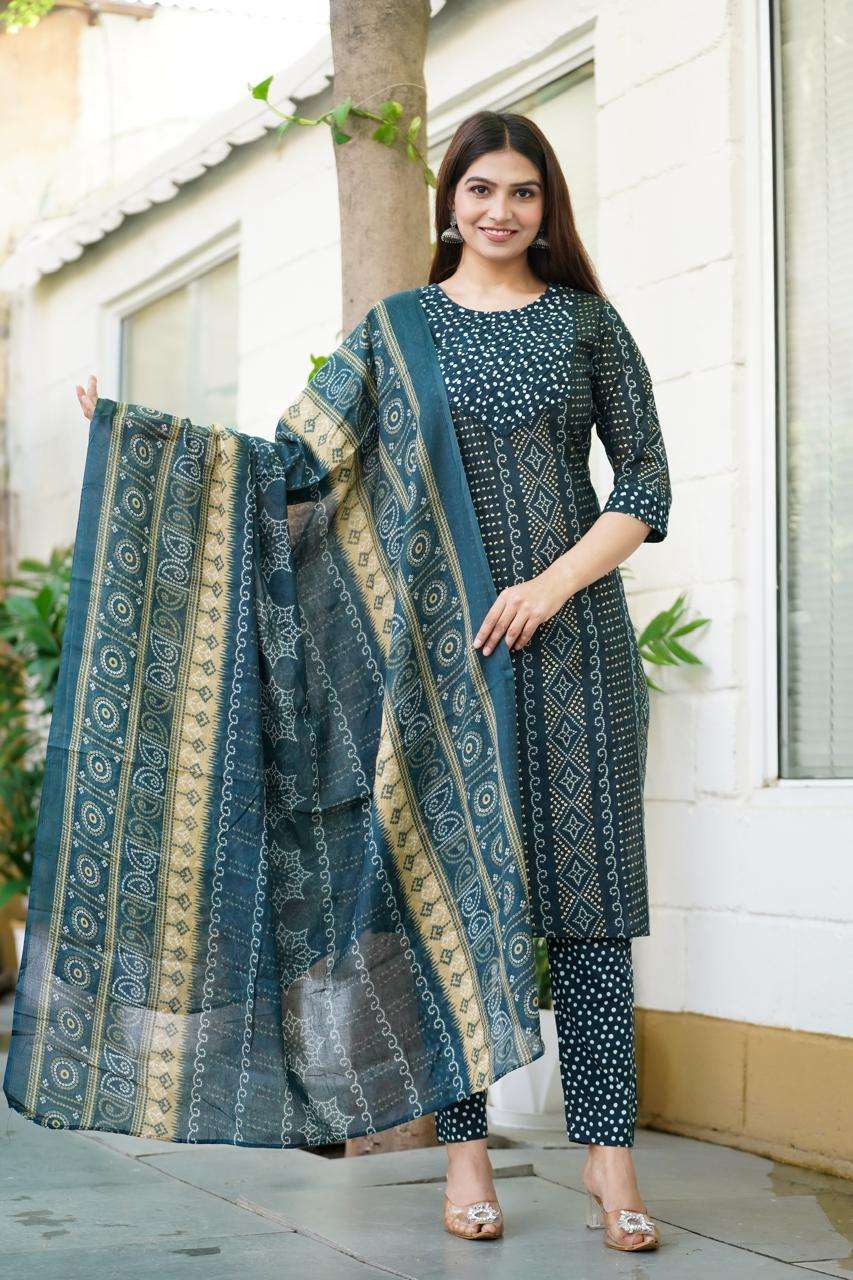 Earthy Rust Handblock Style Cotton Suit Set