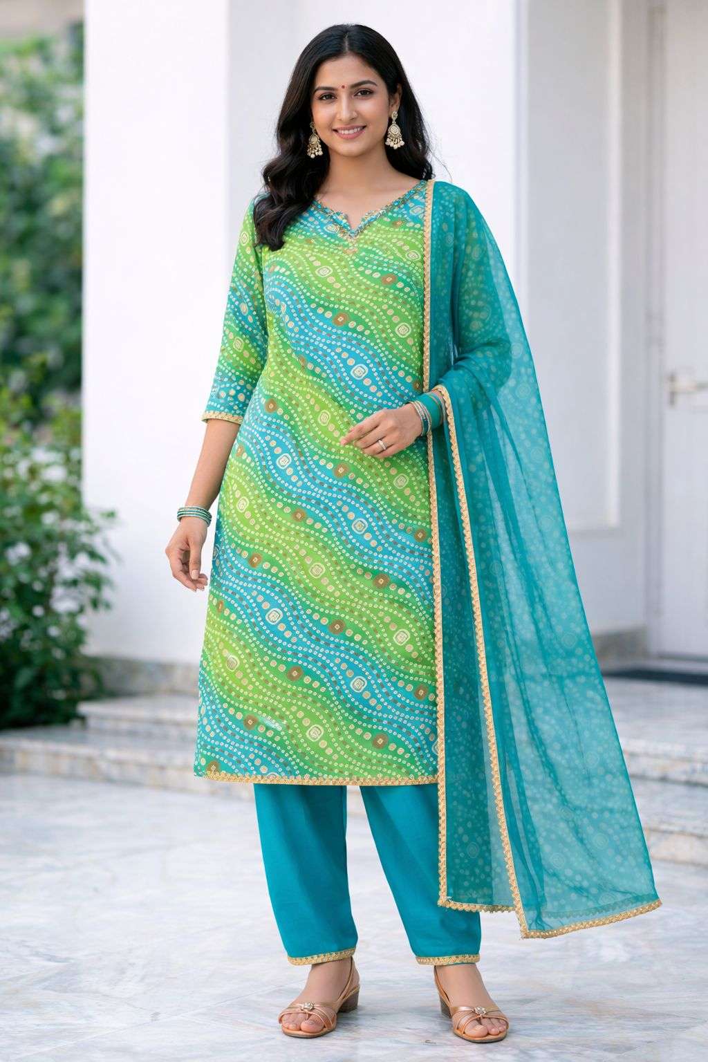 Premium Handwork Neck Kurti Set in Pure Rayon Fabric