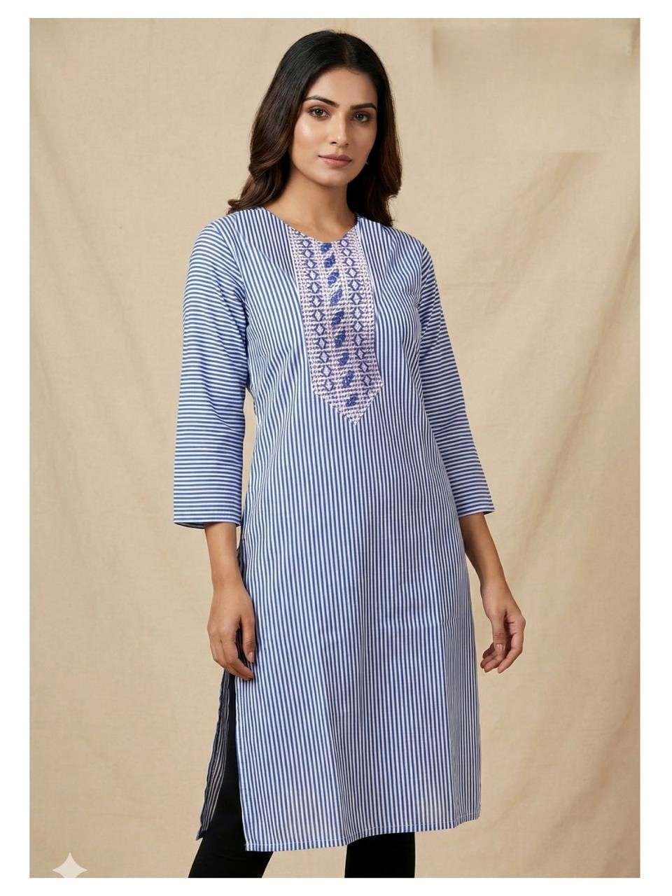 Stylish Striped Embroidered Kurti for Women