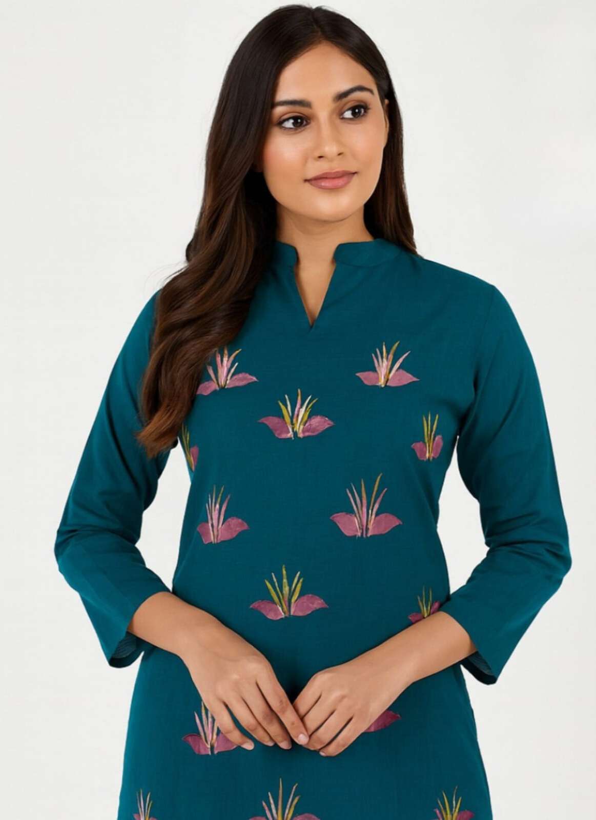 Women’s Printed Cotton Short Top with Vertical Floral Motif