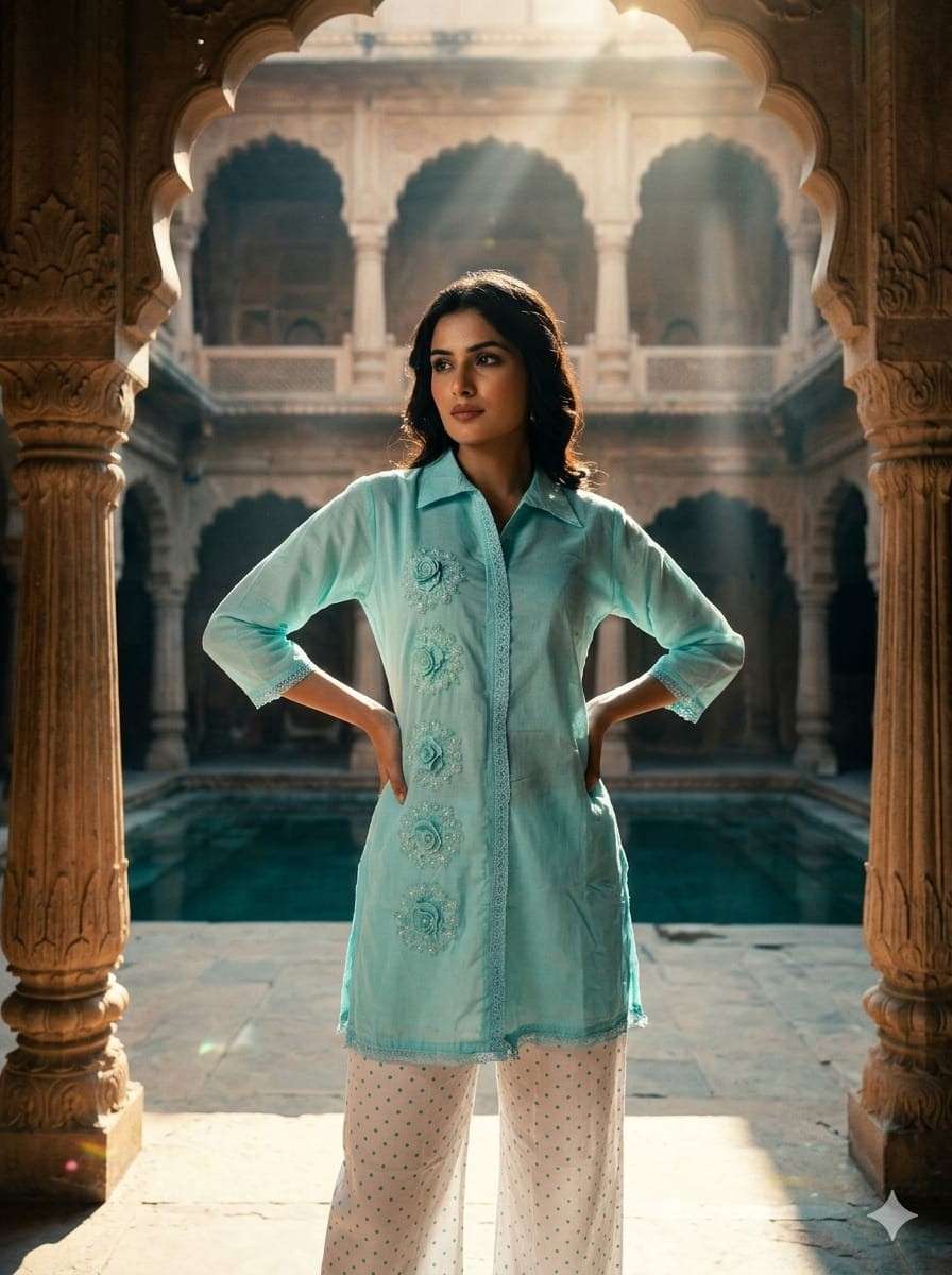 Modern Vertican Fabric Kurta Set with Designer Work