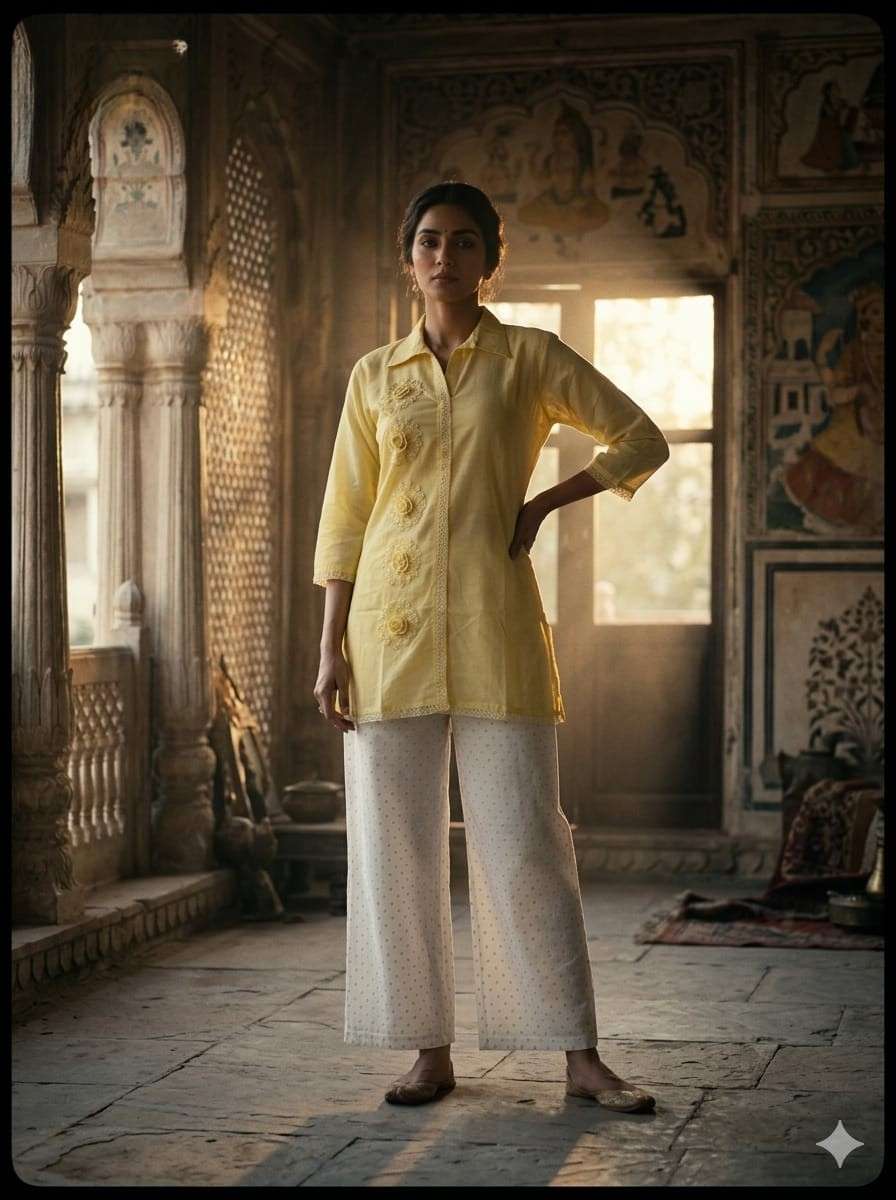 Modern Vertican Fabric Kurta Set with Designer Work