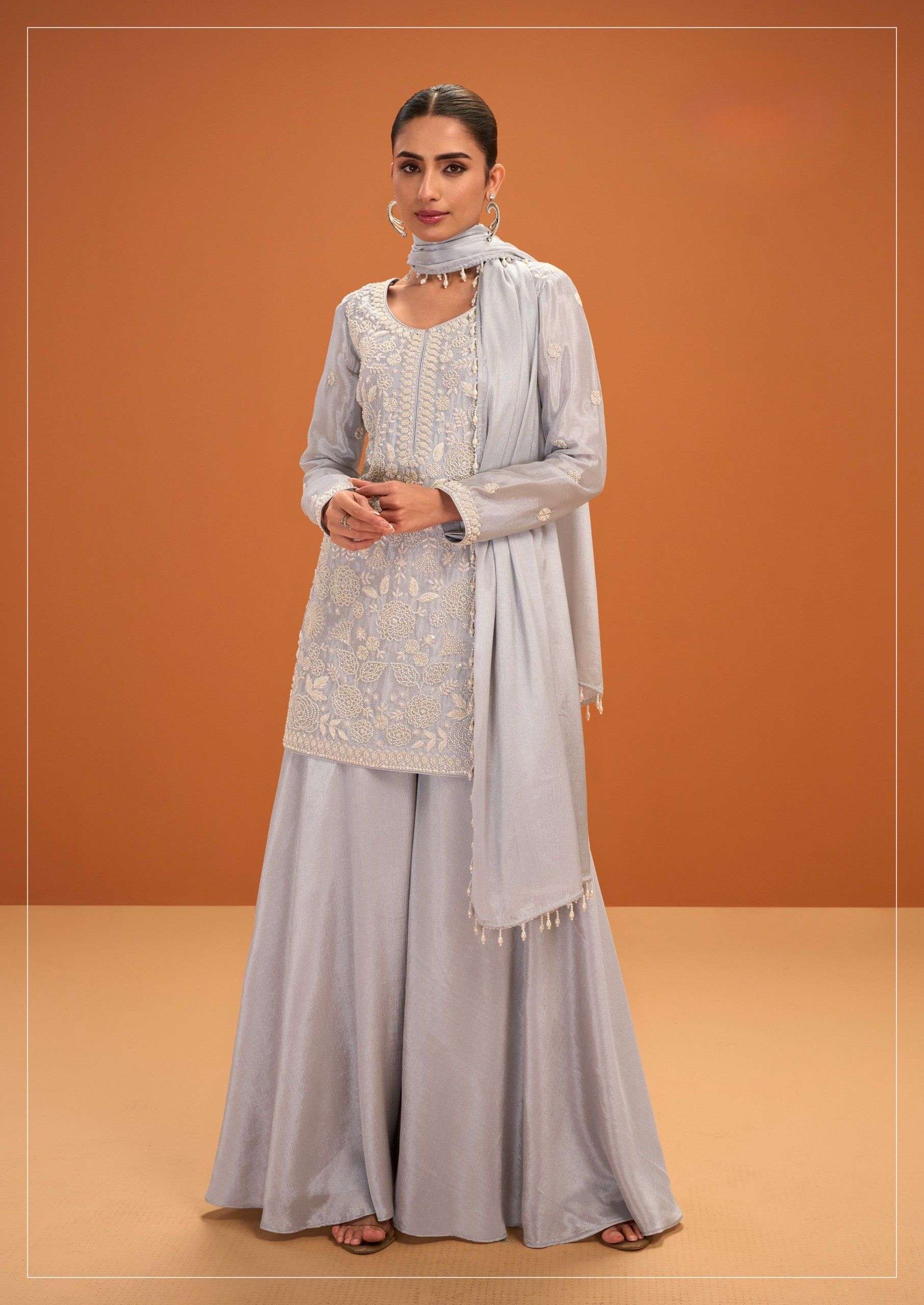 Designer Embroidered Sharara Suit Set