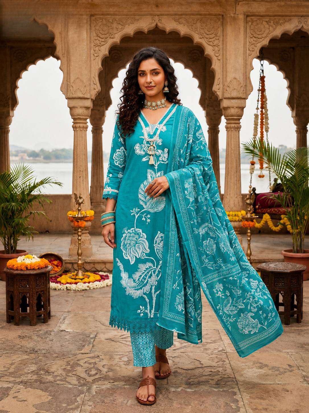 Designer Floral Printed Kurti Set with Dupatta | Elegant Ethnic Wear Collection