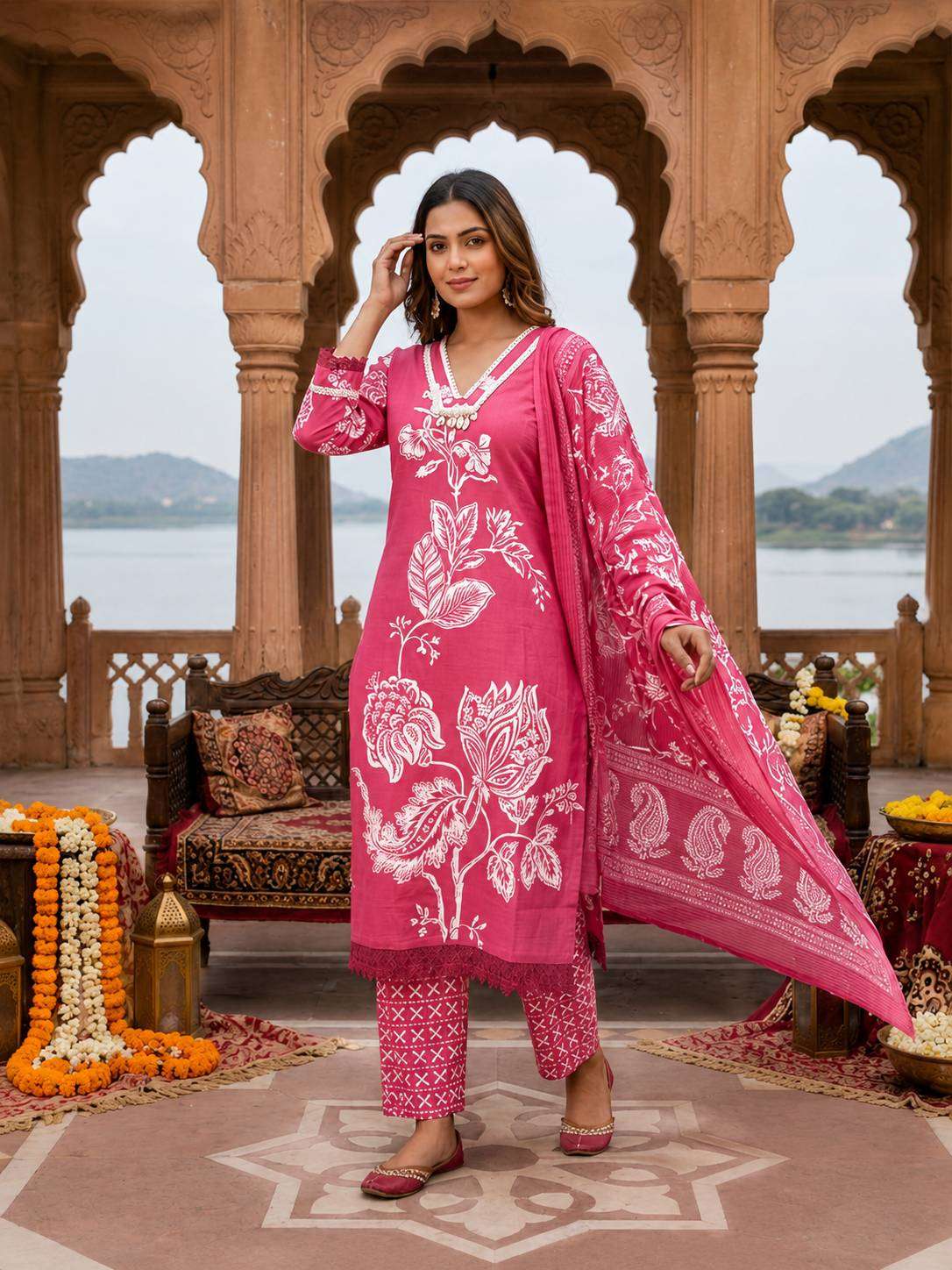 Designer Floral Printed Kurti Set with Dupatta | Elegant Ethnic Wear Collection