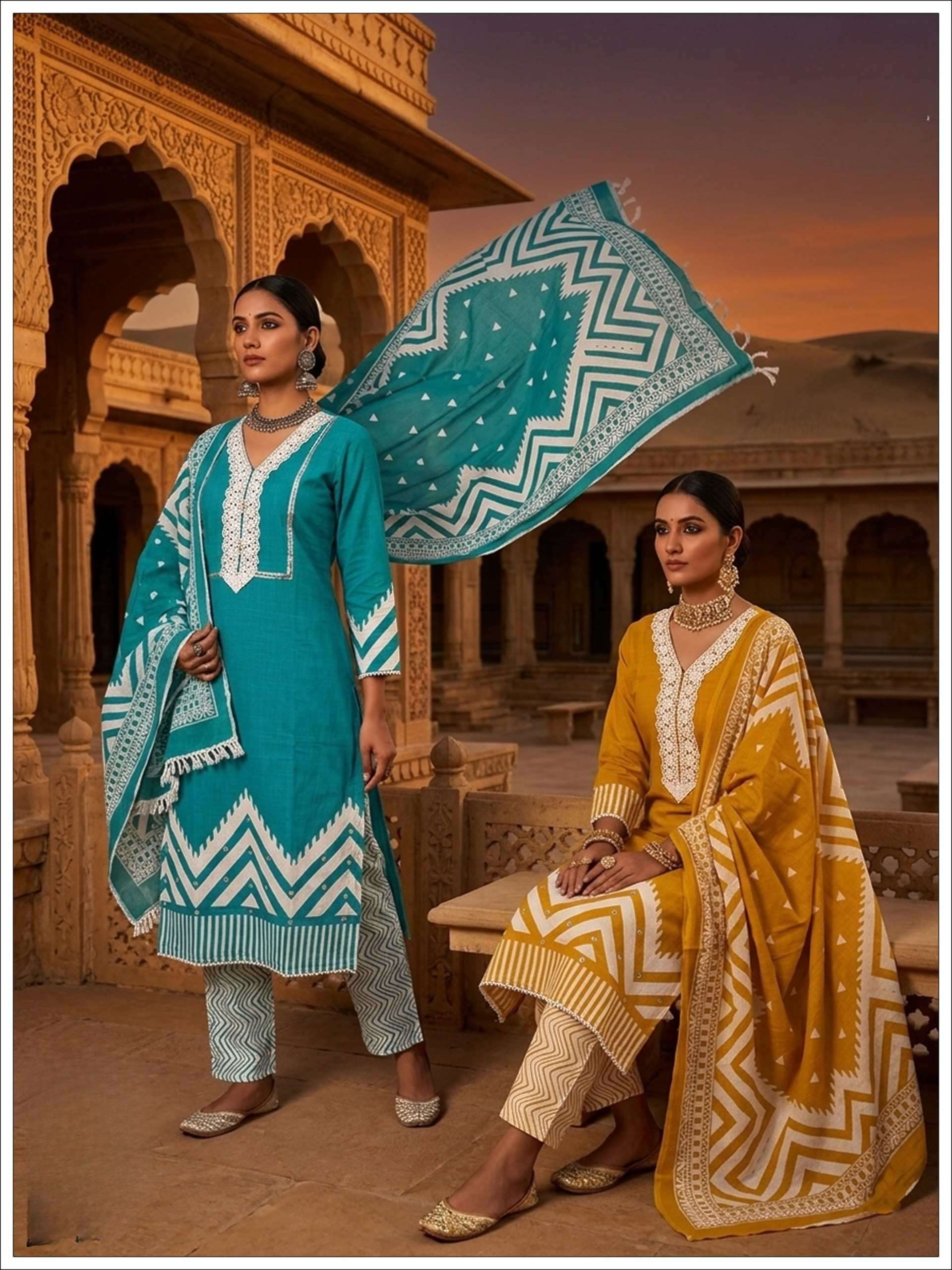 Designer Printed Cotton Kurti Set with Dupatta | Elegant Ethnic Wear Collection
