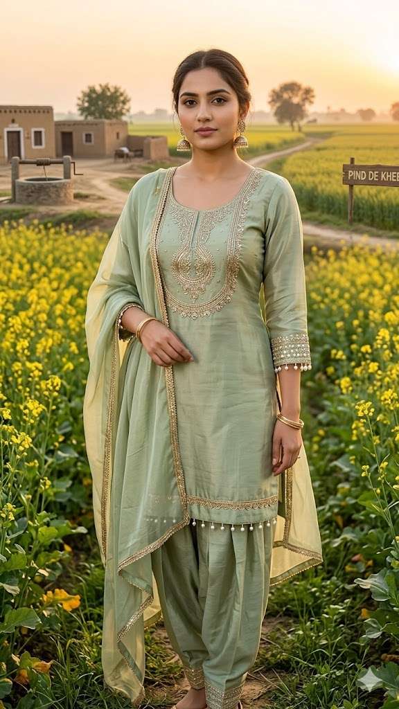 Embellished Punjabi Suit Set with Dupatta | Festive Ethnic Fashion Collection