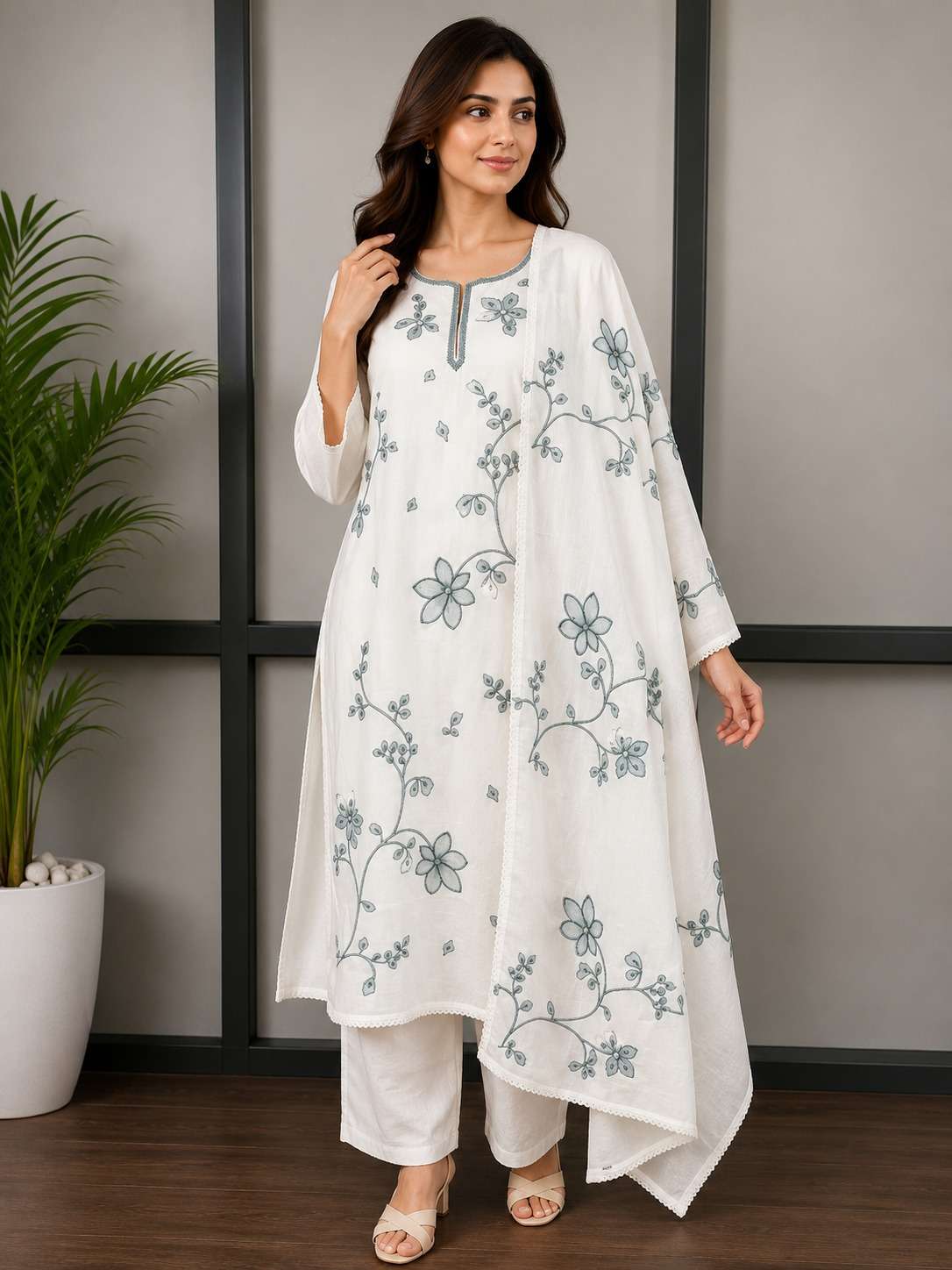 Elegant Crimson Embroidered Kurta Set with Dupatta
