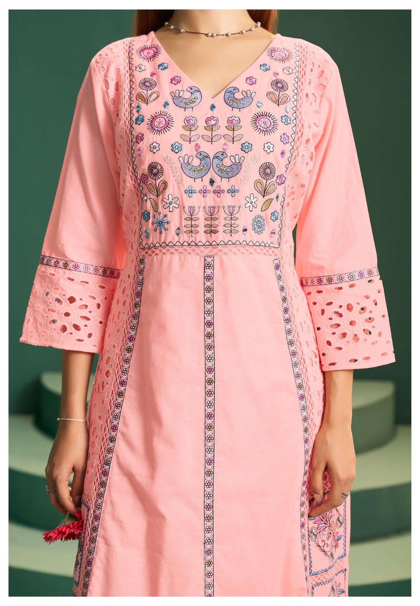 light pink Embroidered Kurta Palazzo Set with Dupatta