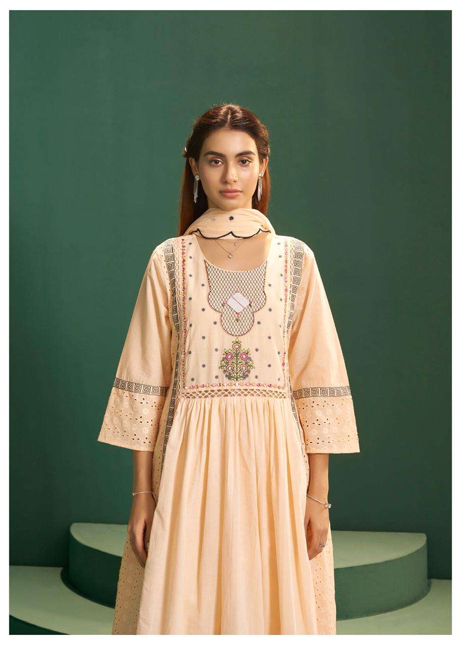 Peach Embroidered Kurta Palazzo Set with Dupatta