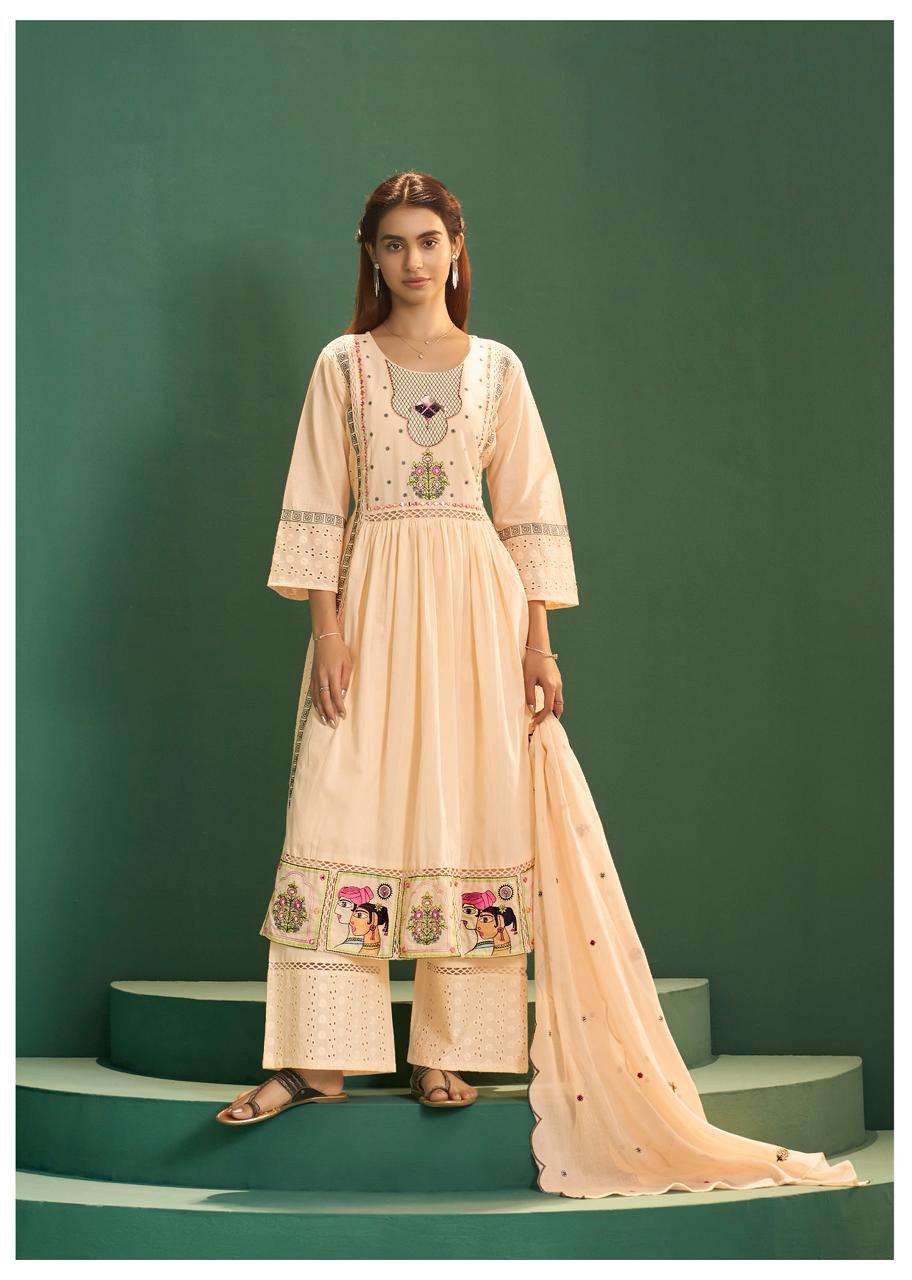 Peach Embroidered Kurta Palazzo Set with Dupatta
