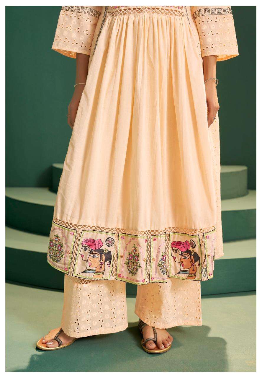 Peach Embroidered Kurta Palazzo Set with Dupatta