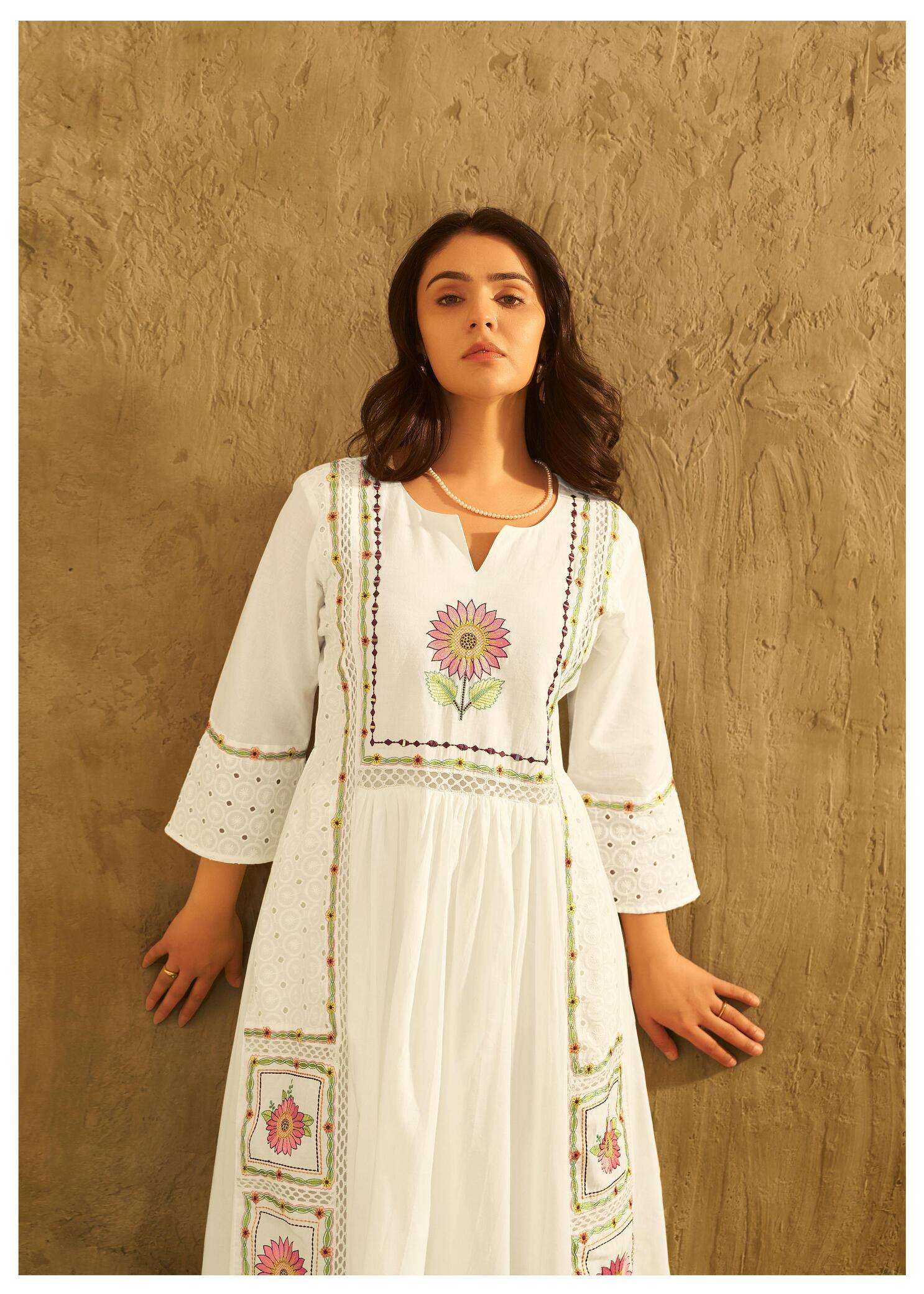 white Embroidered Kurta Palazzo Set with Dupatta